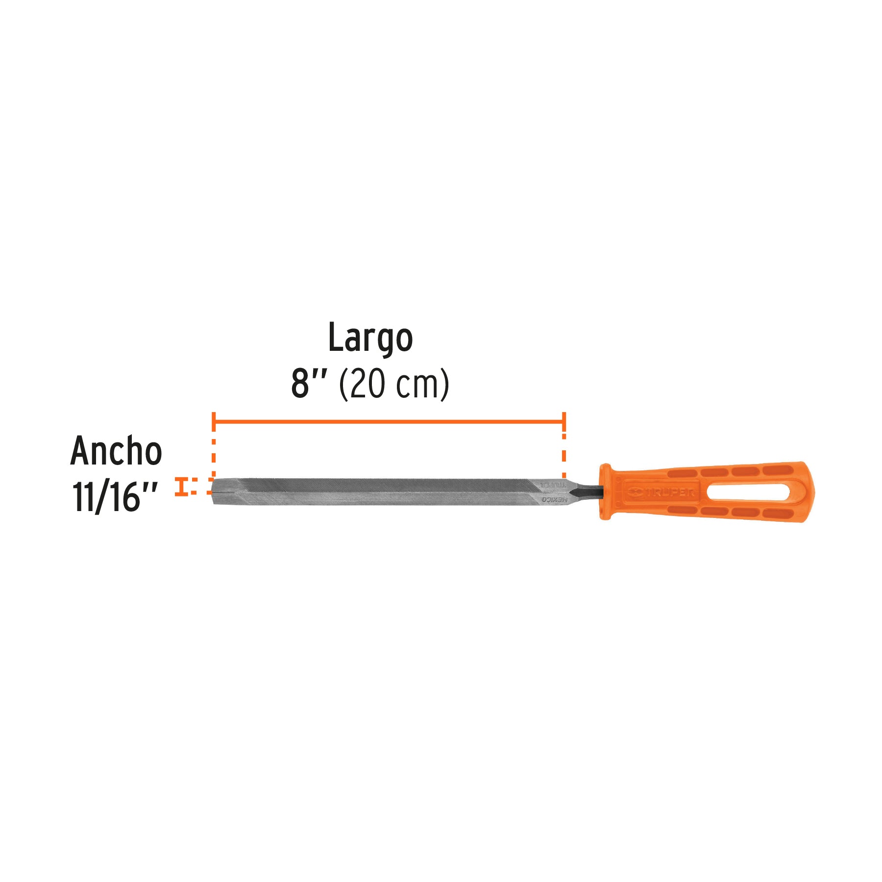 Lima triangular 8" para machete, 36 dpp, con mango, TRUPER