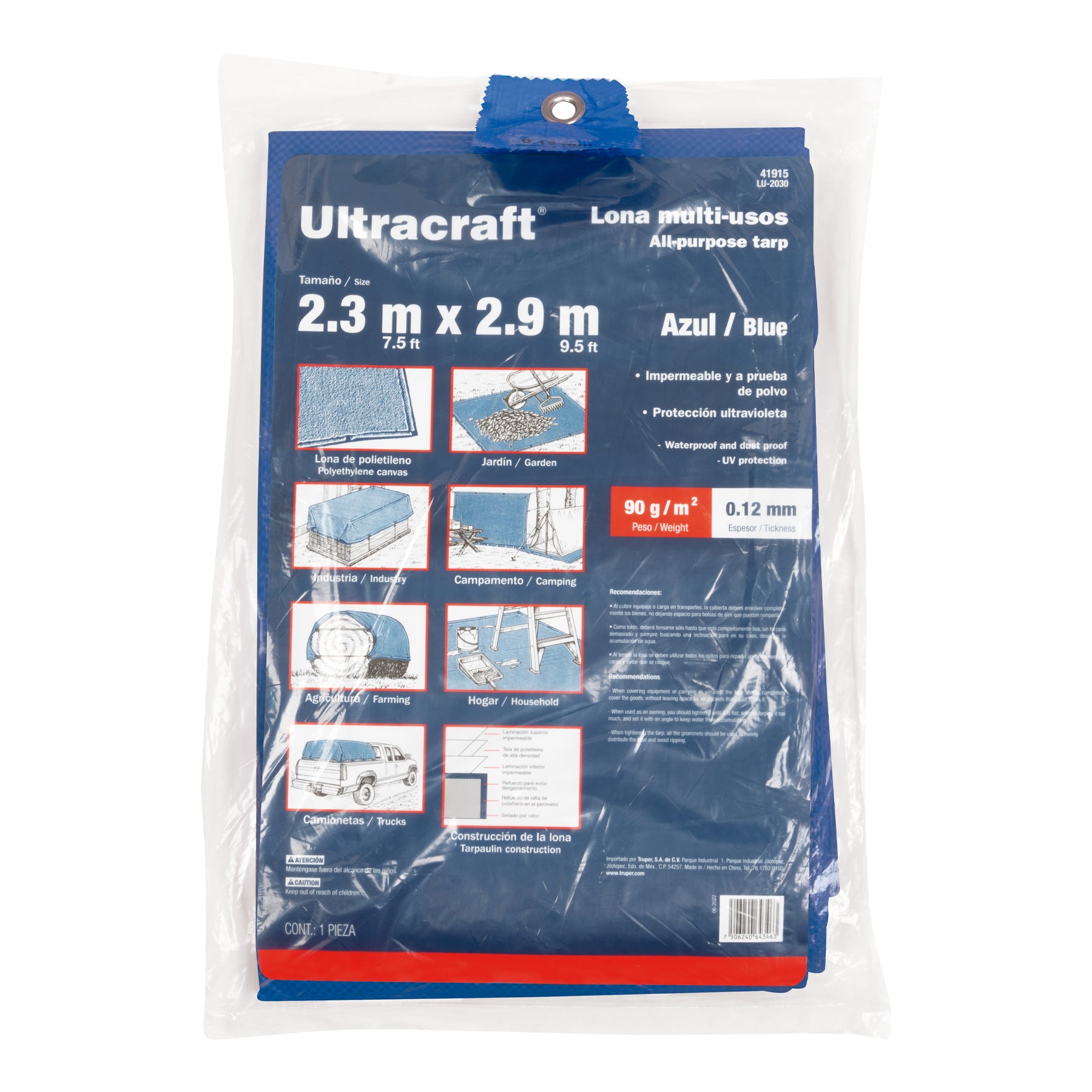 Lona de polietileno 2 x 3 m, azul, 90 g/m2, ULTRA