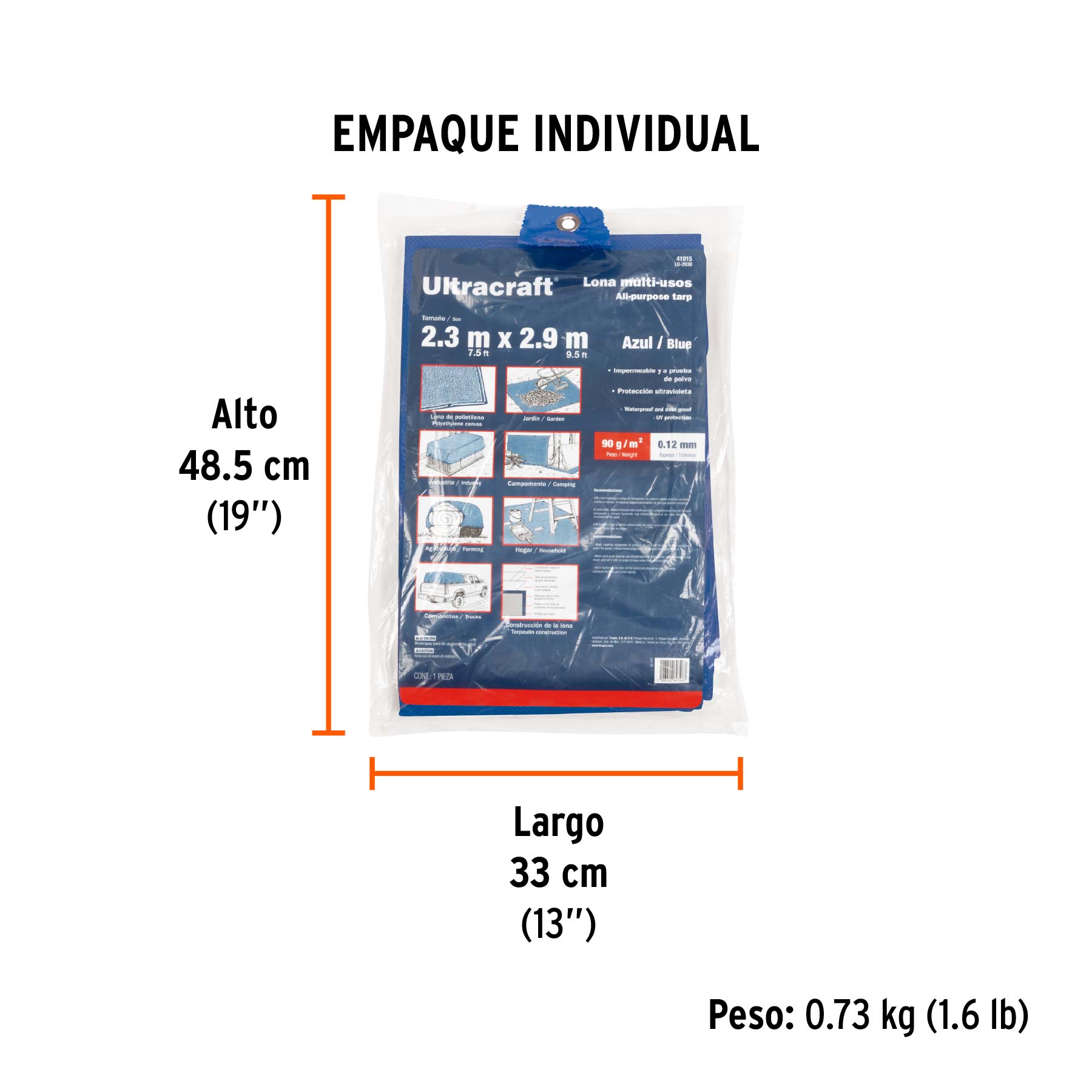 Lona de polietileno 2 x 3 m, azul, 90 g/m2, ULTRA - Empaque