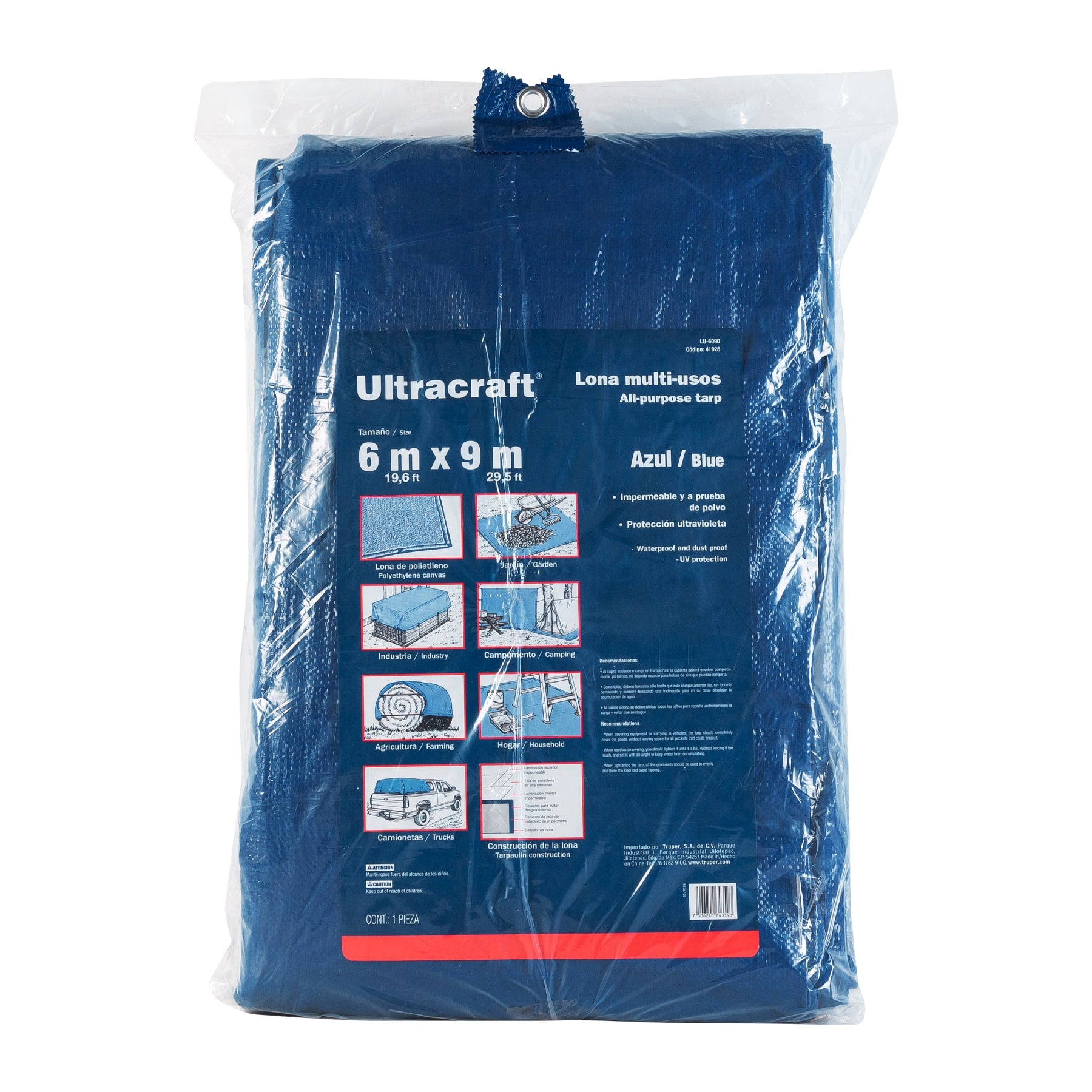 Lona de polietileno 6 x 9 m, azul, 90 g/m2, ULTRA