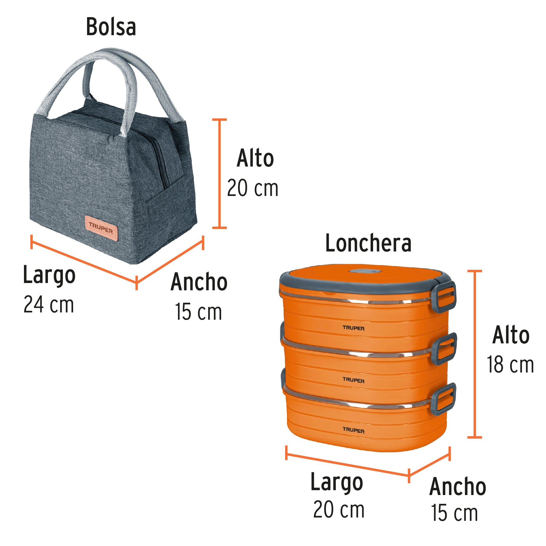 Lonchera térmica con 3 contenedores de acero inoxidable