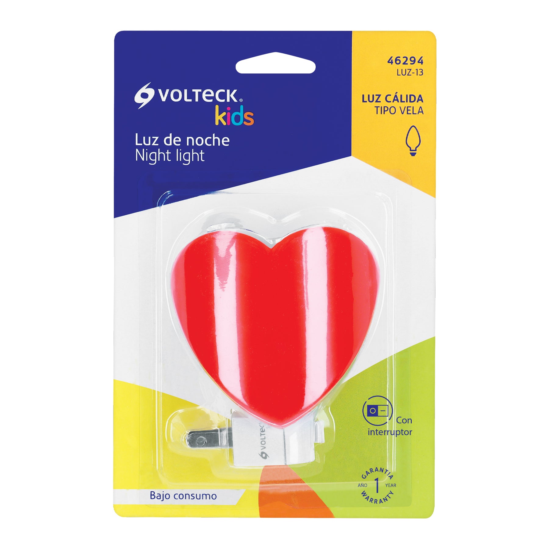 Luz de noche con lámpara E12, corazón, VOLTECK