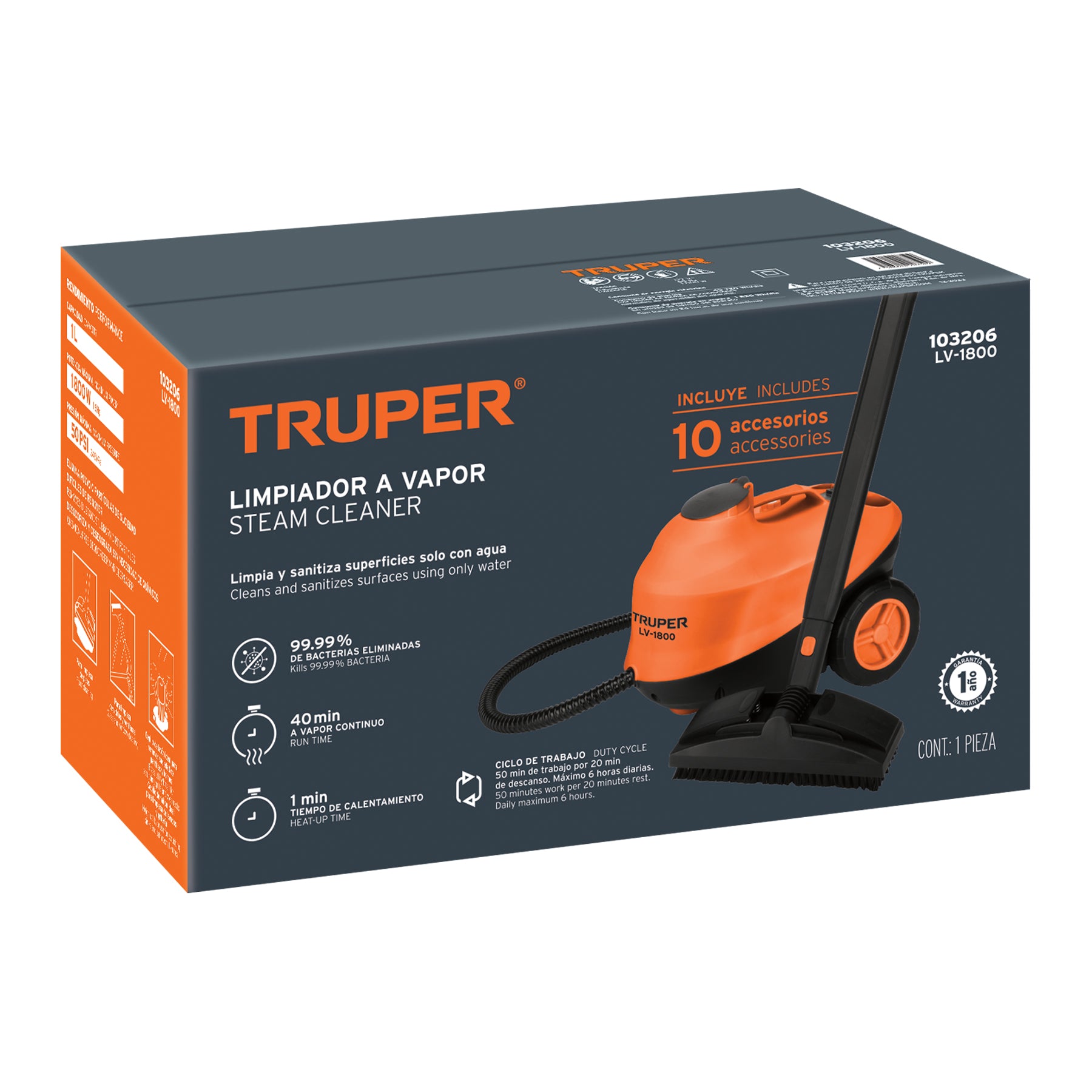 Limpiador a vapor, 1800W, TRUPER