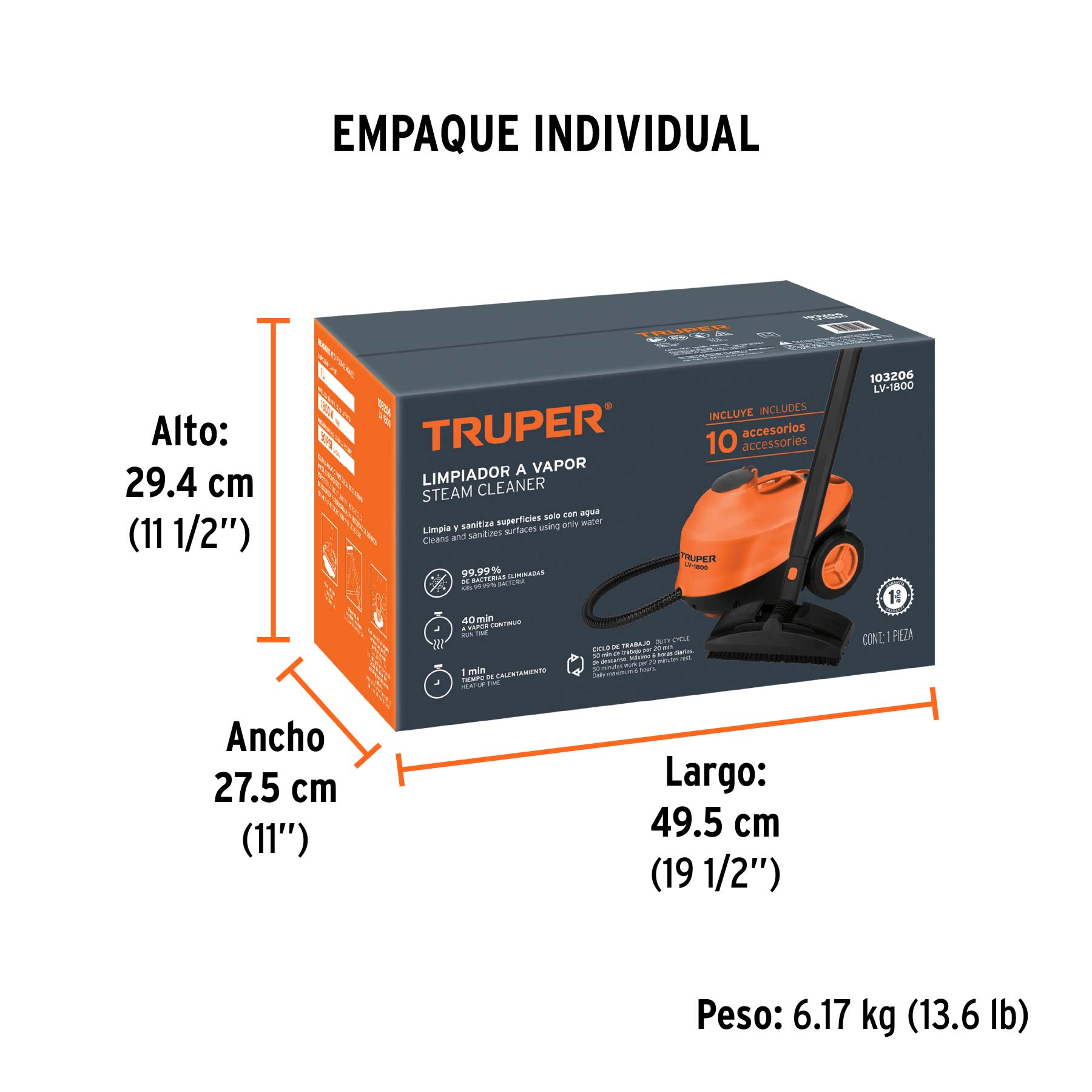 Limpiador a vapor, 1800W, TRUPER - Empaque