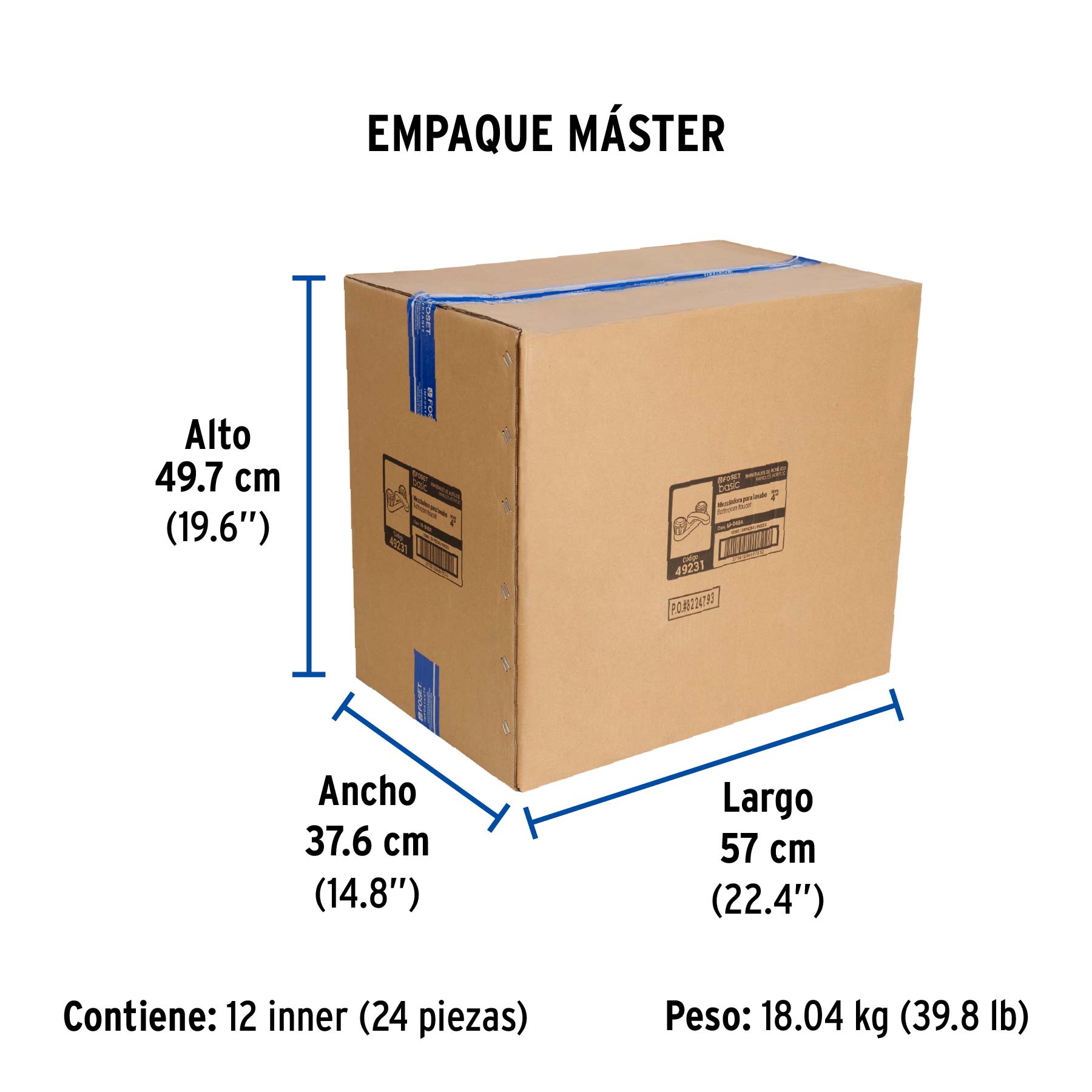 Mezcladora 4" para lavabo, nariz larga, manerales acrílico - Empaque