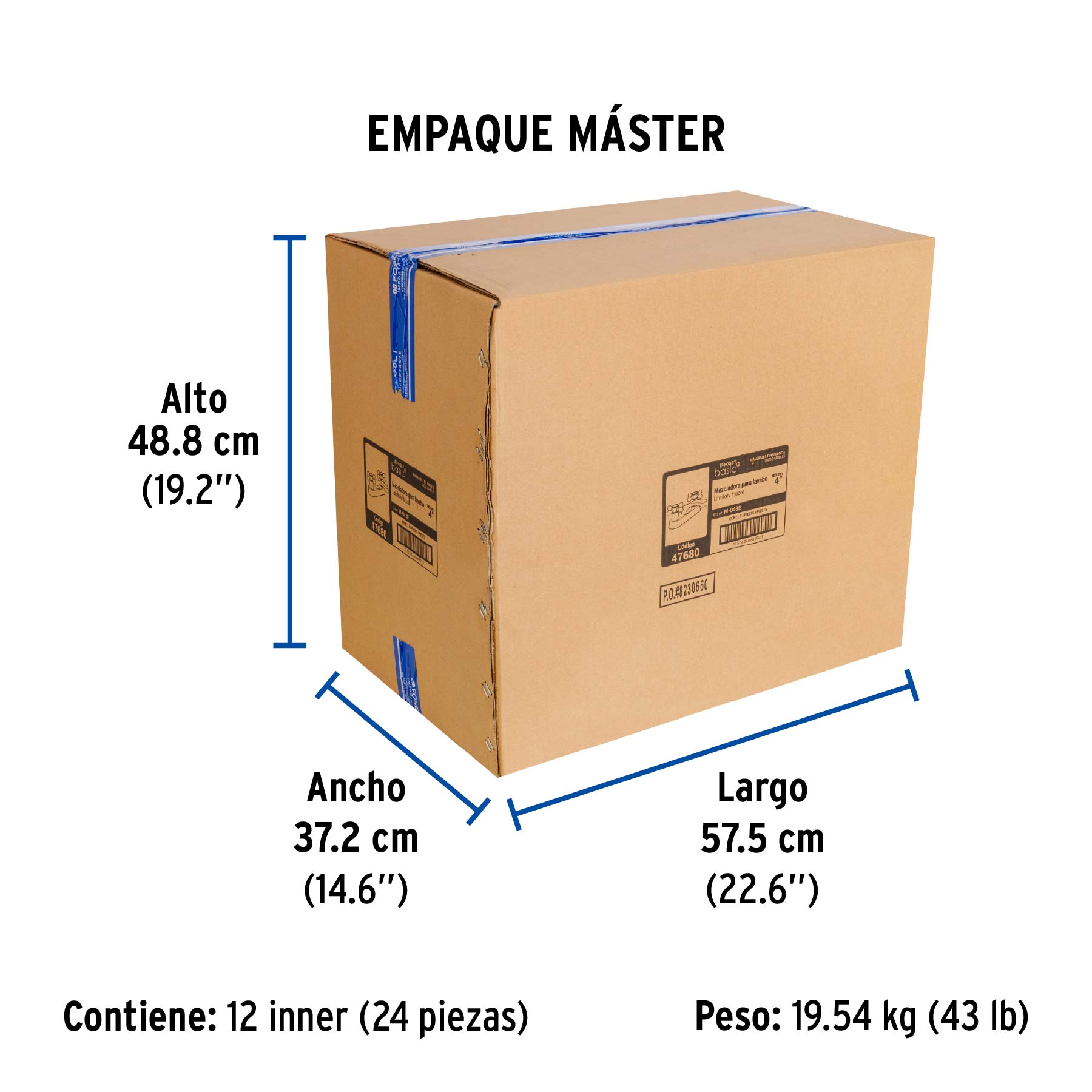Mezcladora 4" para lavabo, nariz larga, manerales cruceta - Empaque