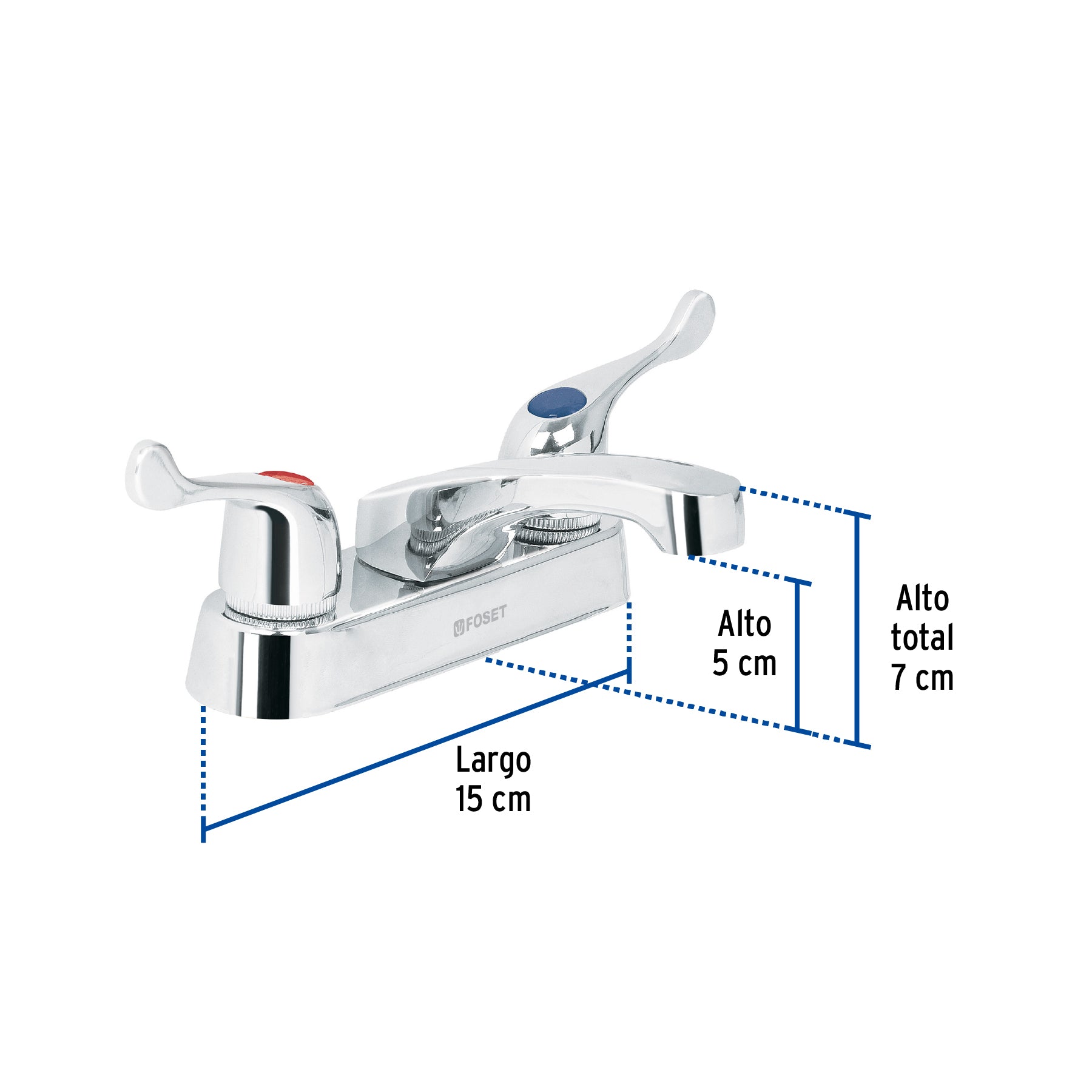 Mezcladora 4" para lavabo, nariz larga, manerales palanca