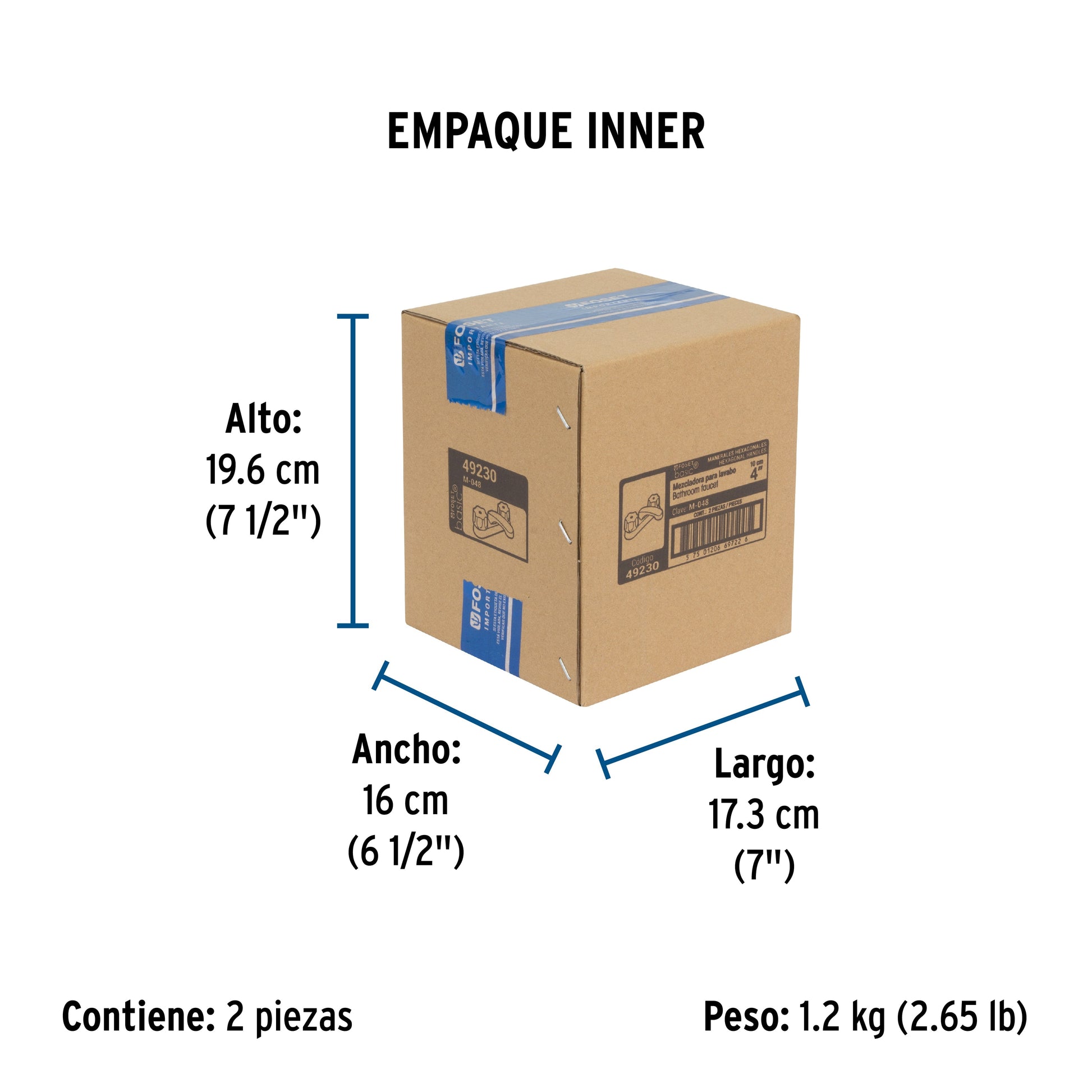 Mezcladora 4" para lavabo, nariz larga, cartucho cerámico - Empaque