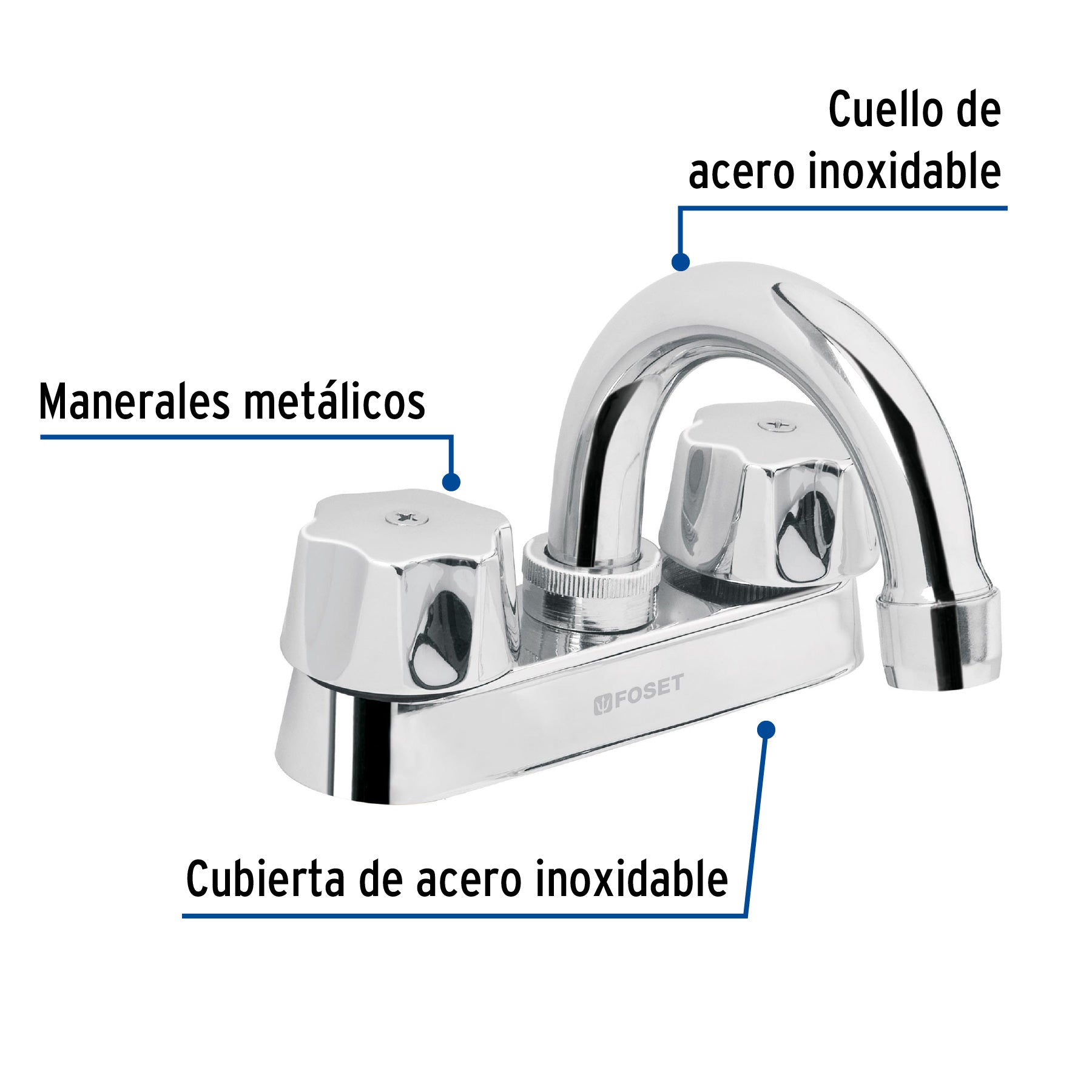 Mezcladora 4" para lavabo, cuello curvo, cartucho compresión