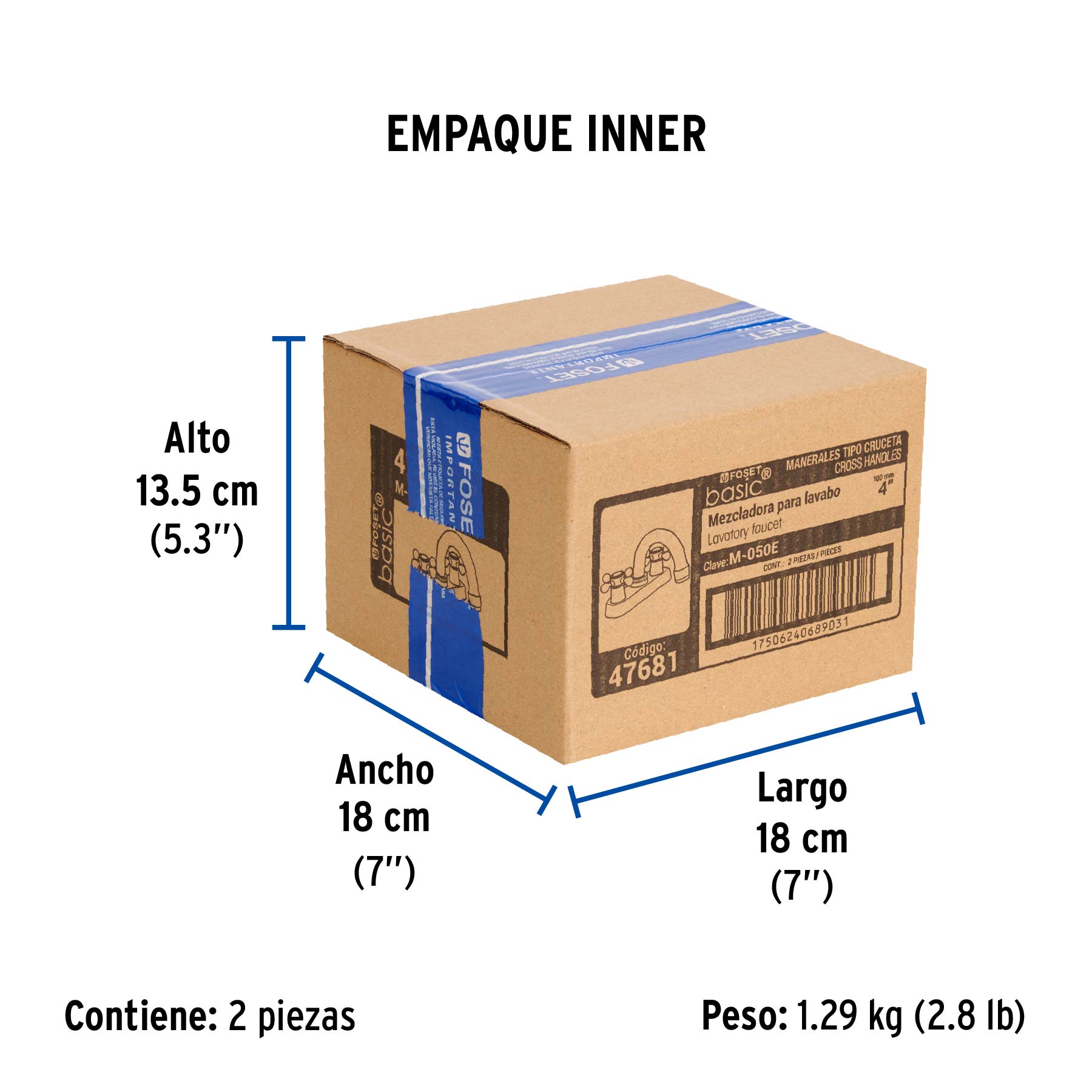Mezcladora 4" para lavabo, cuello curvo, manerales cruceta - Empaque
