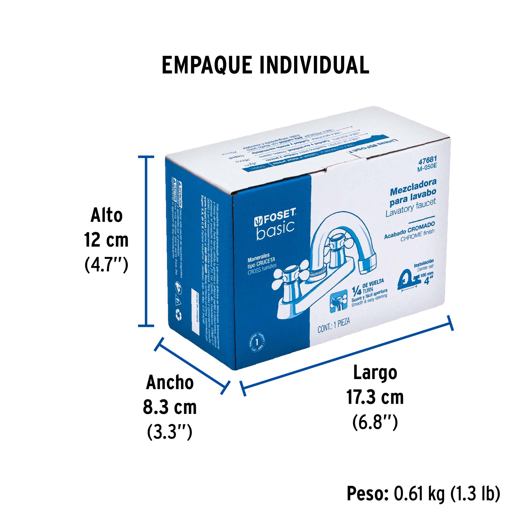 Mezcladora 4" para lavabo, cuello curvo, manerales cruceta - Empaque