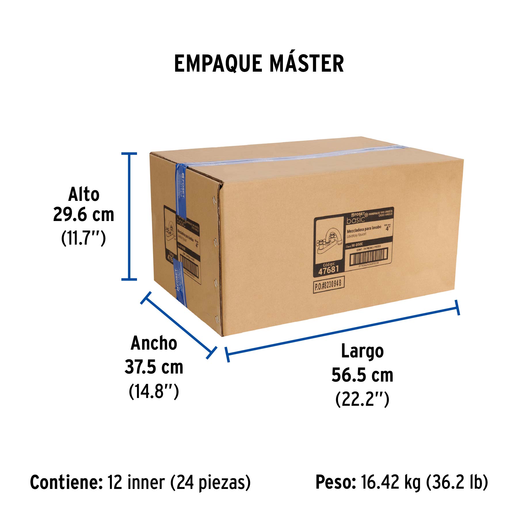 Mezcladora 4" para lavabo, cuello curvo, manerales cruceta - Empaque