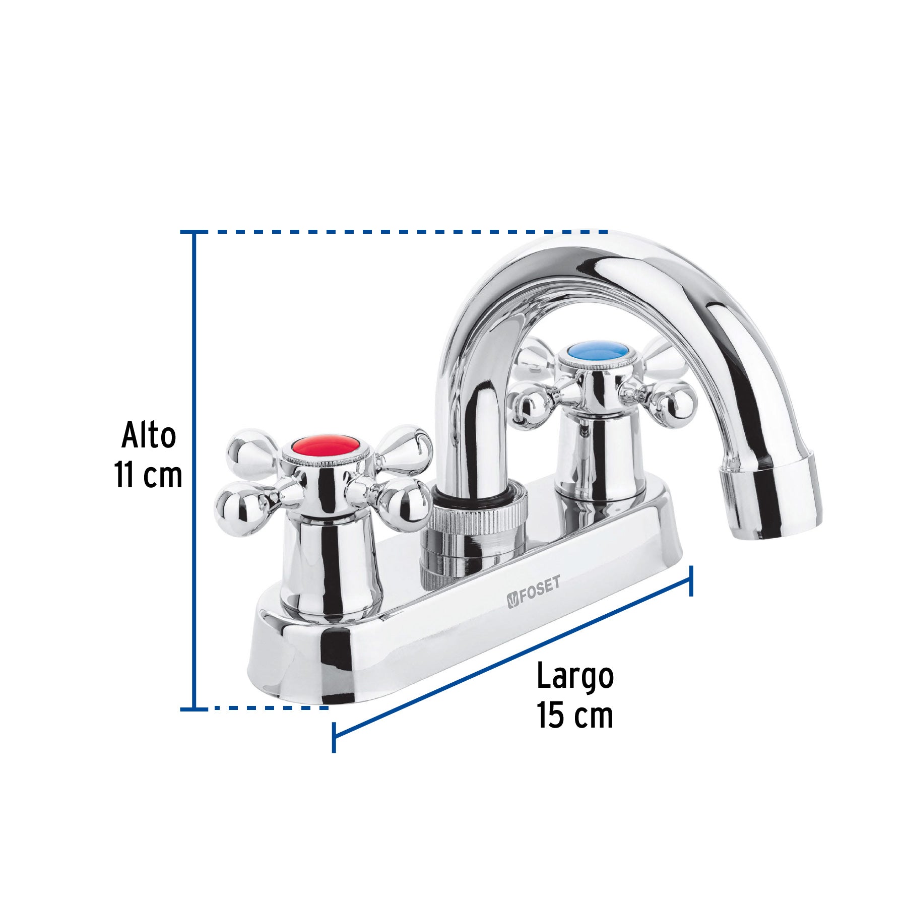 Mezcladora 4" para lavabo, cuello curvo, manerales cruceta