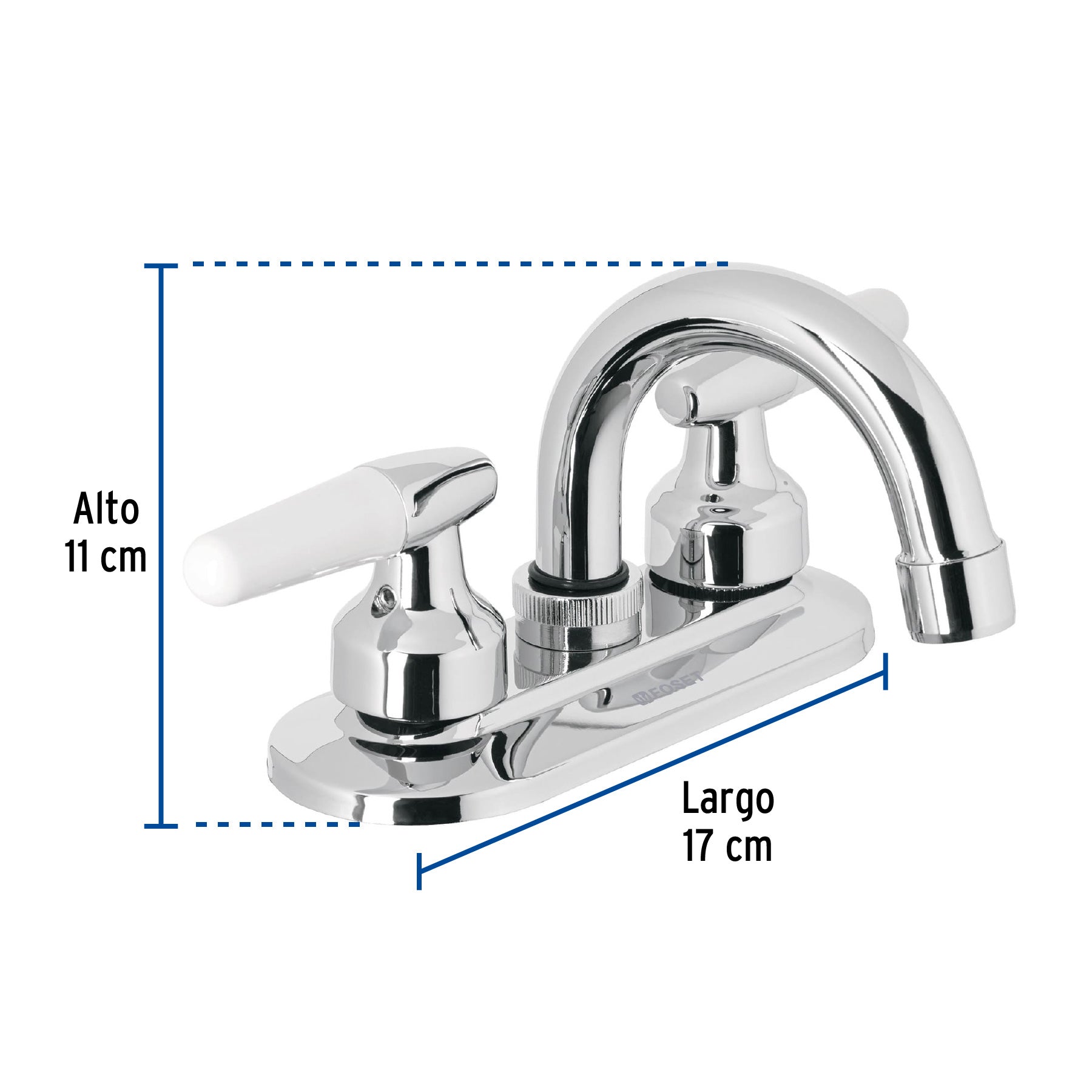 Mezcladora 4" para lavabo, cuello curvo, manerales cono