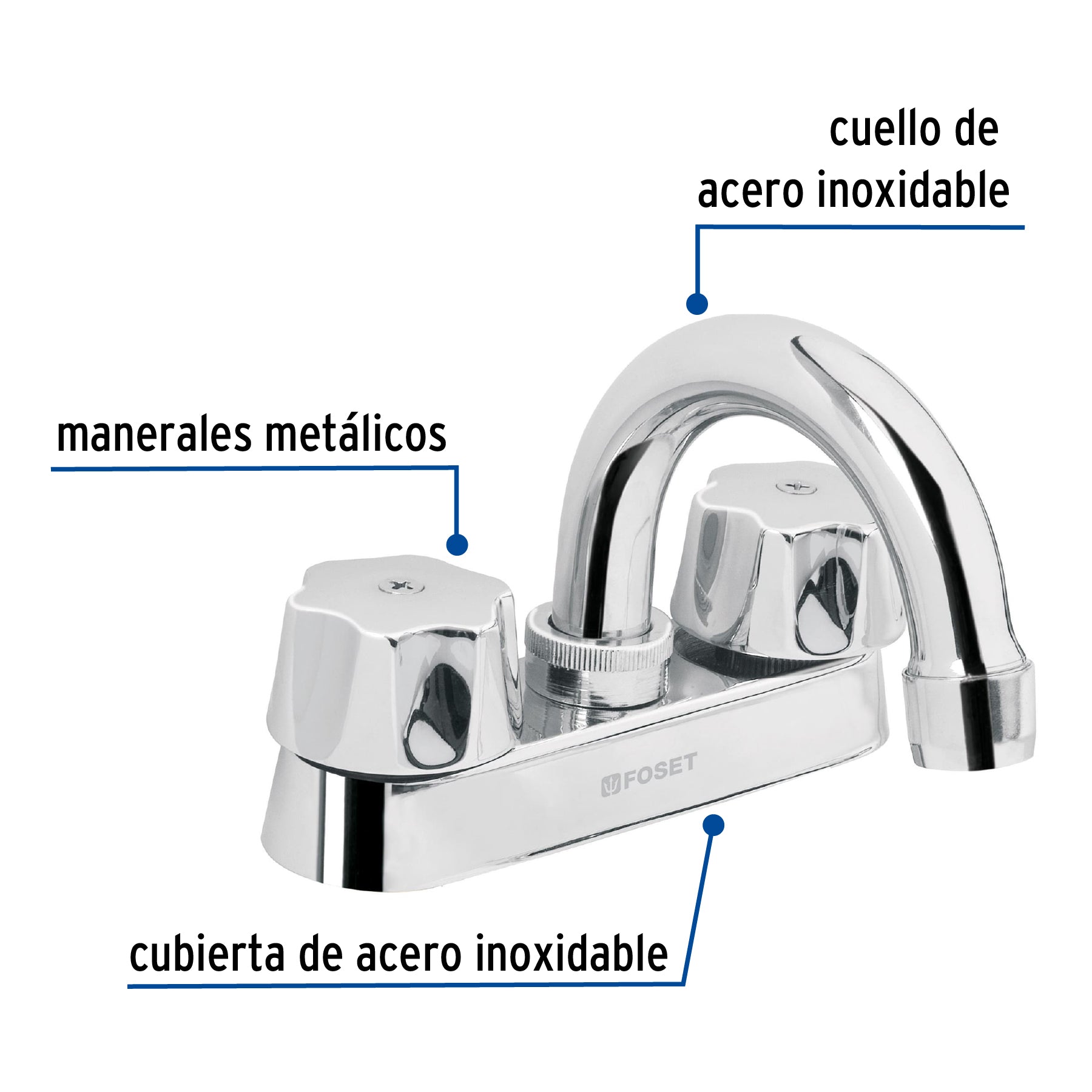 Mezcladora 4" para lavabo, cuello curvo, cartucho cerámico