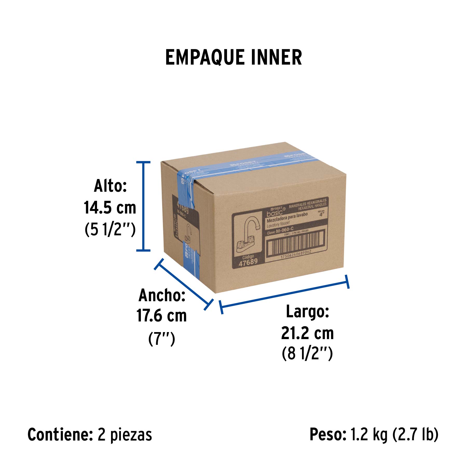 Mezcladora 4" para lavabo, cuello bar, cartucho compresión - Empaque