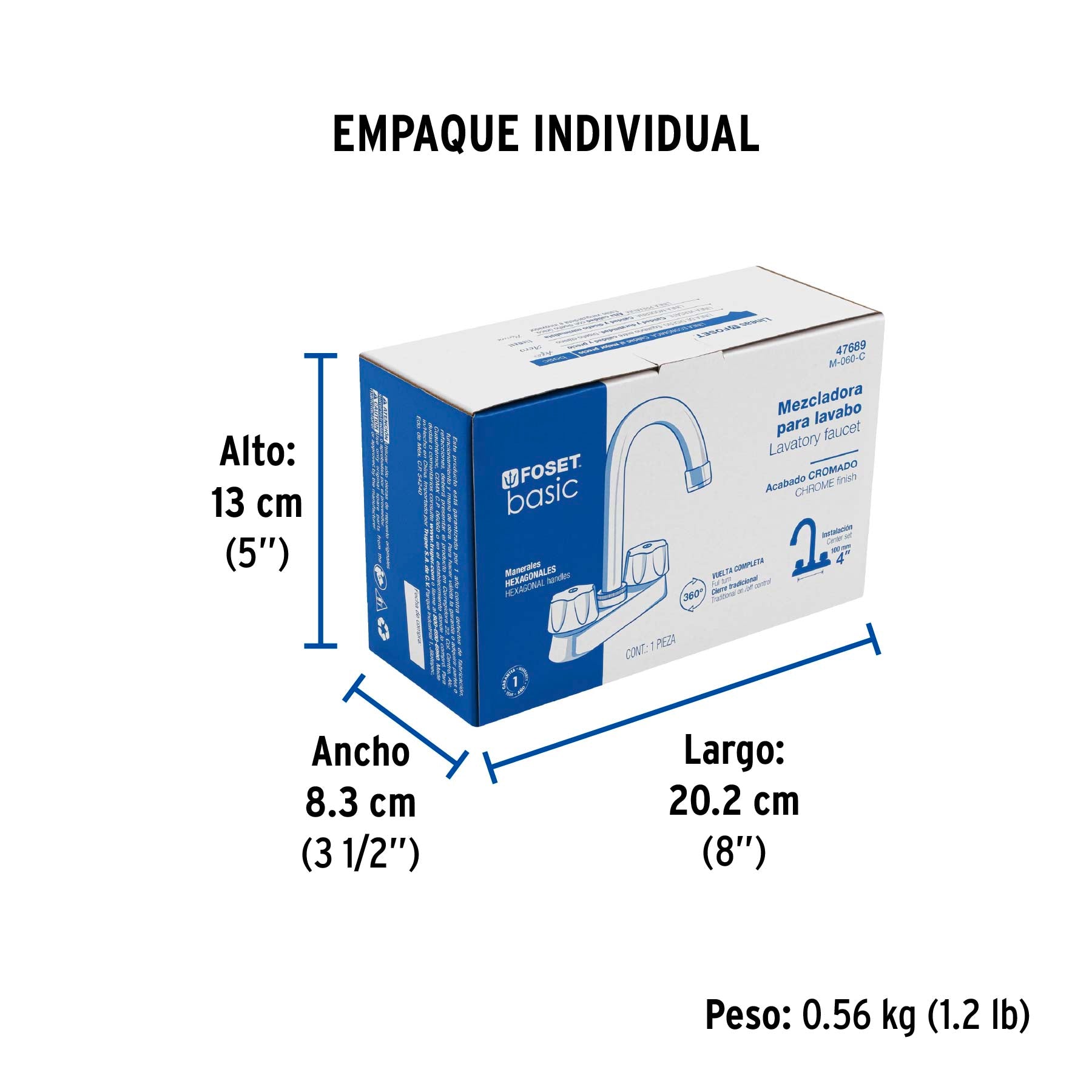 Mezcladora 4" para lavabo, cuello bar, cartucho compresión - Empaque