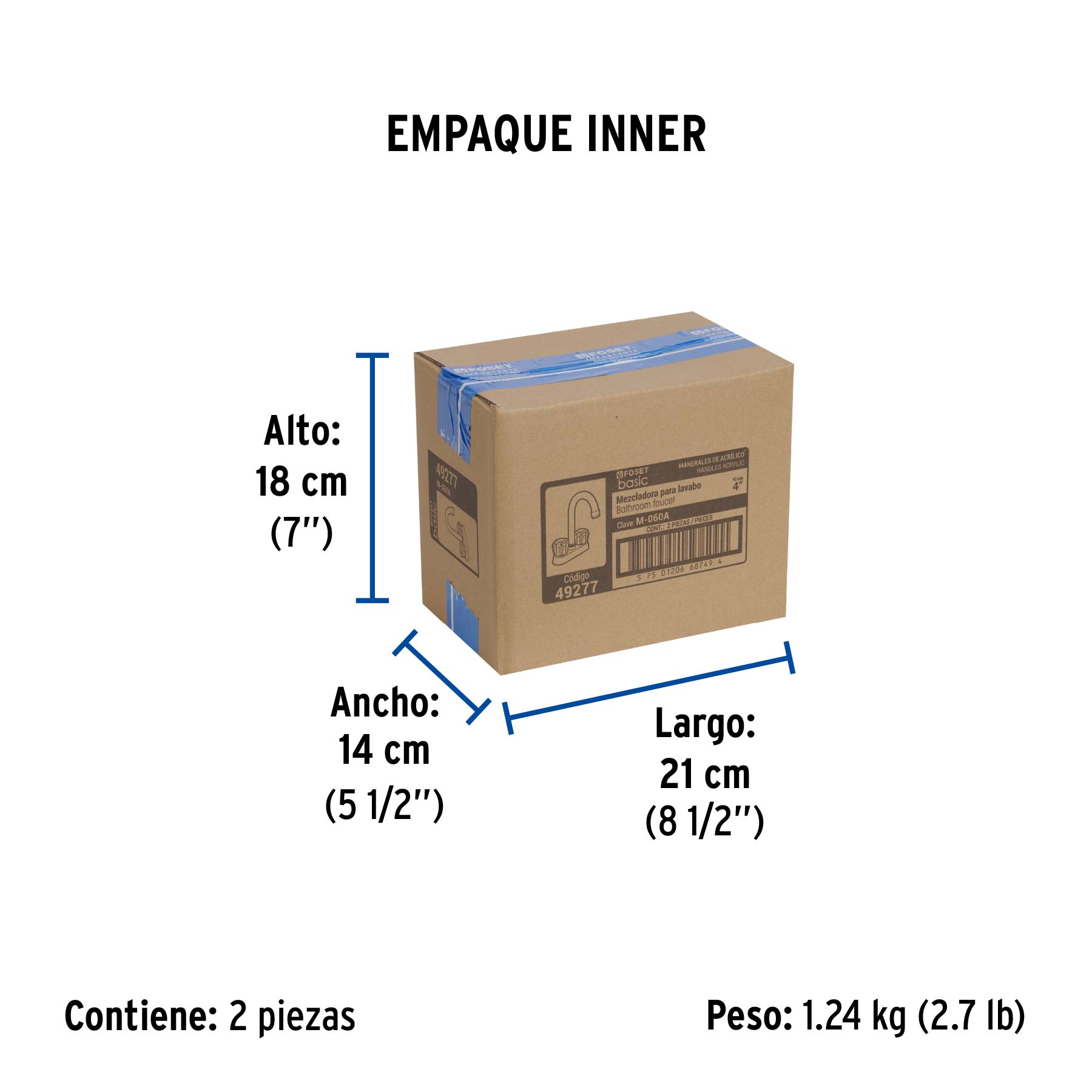 Mezcladora 4" para lavabo, cuello bar, manerales de acrílico - Empaque