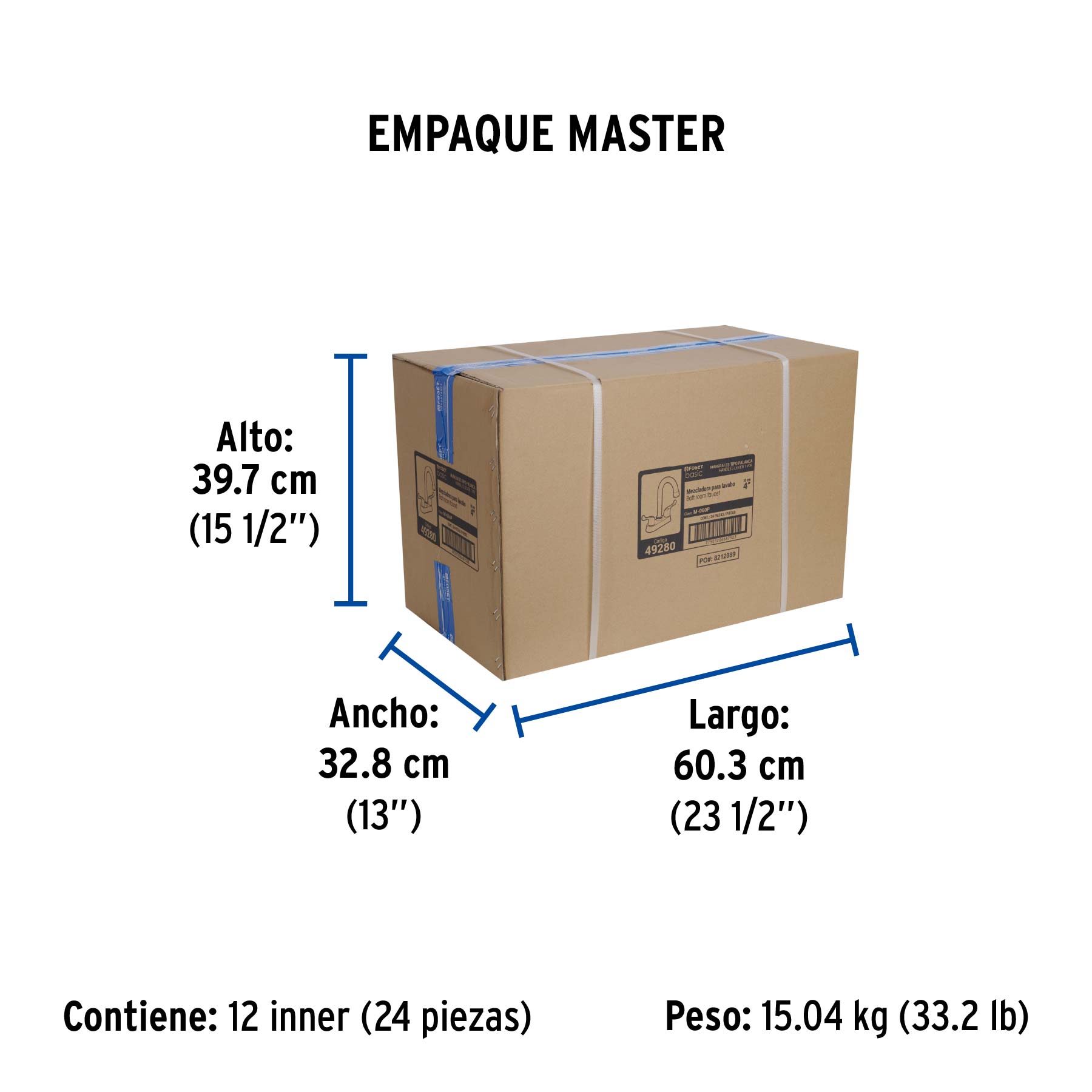 Mezcladora 4" para lavabo, cuello bar, manerales palanca - Empaque