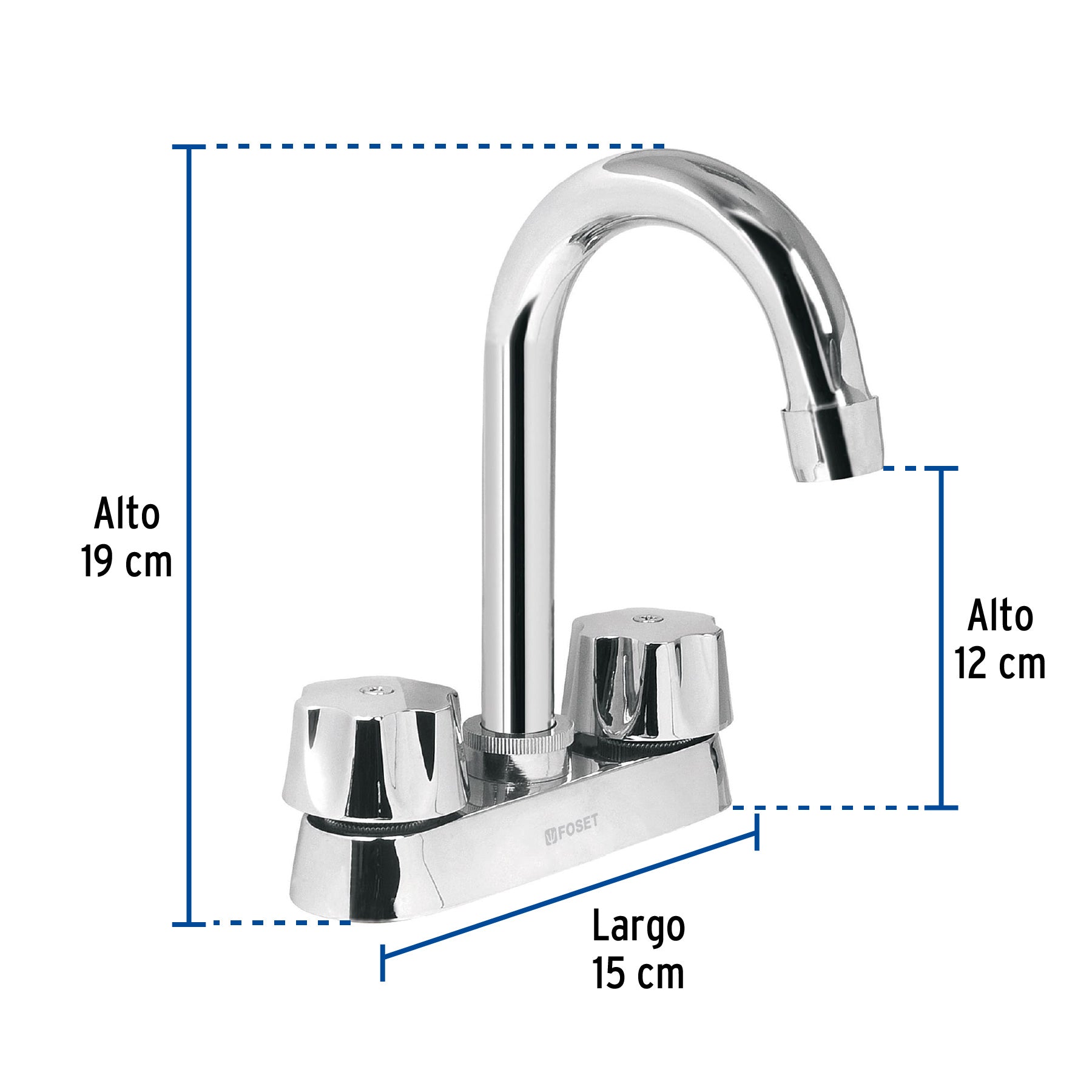 Mezcladora 4" para lavabo, cuello bar, cartucho cerámico