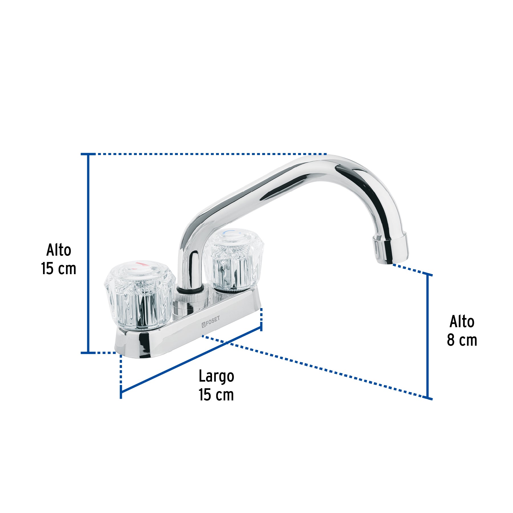 Mezcladora 4" para lavabo, tubular, manerales de acrílico
