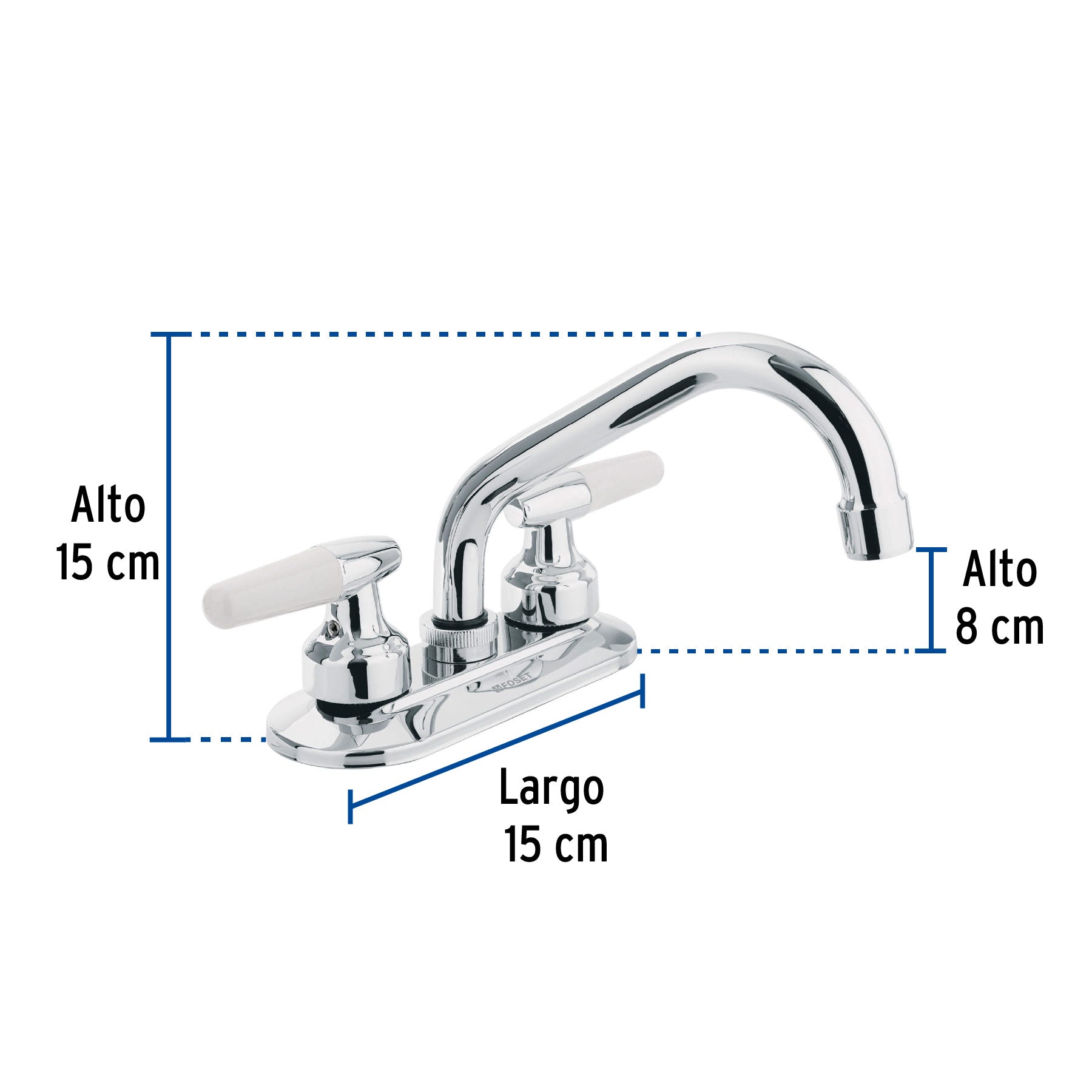 Mezcladora 4" para lavabo, cuello tubular, manerales cono