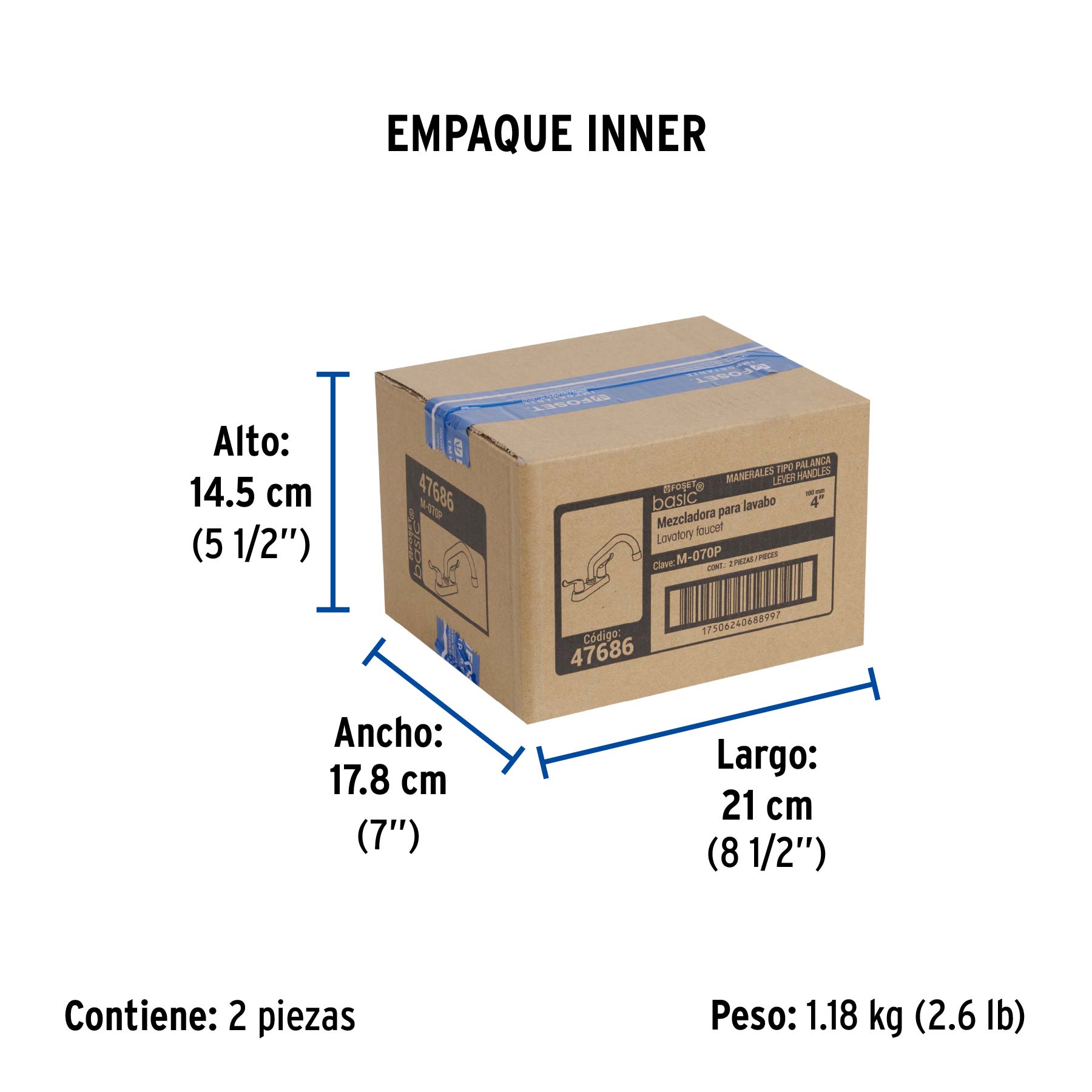 Mezcladora 4" para lavabo, tubular, manerales palanca - Empaque