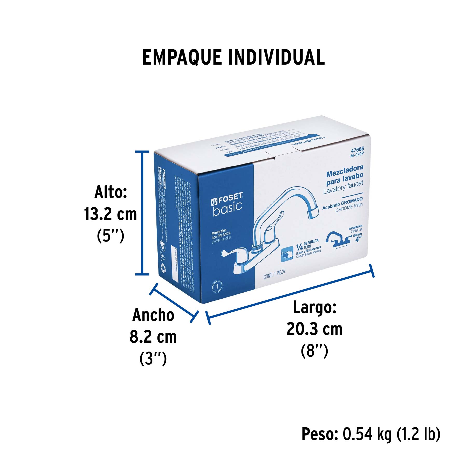 Mezcladora 4" para lavabo, tubular, manerales palanca - Empaque