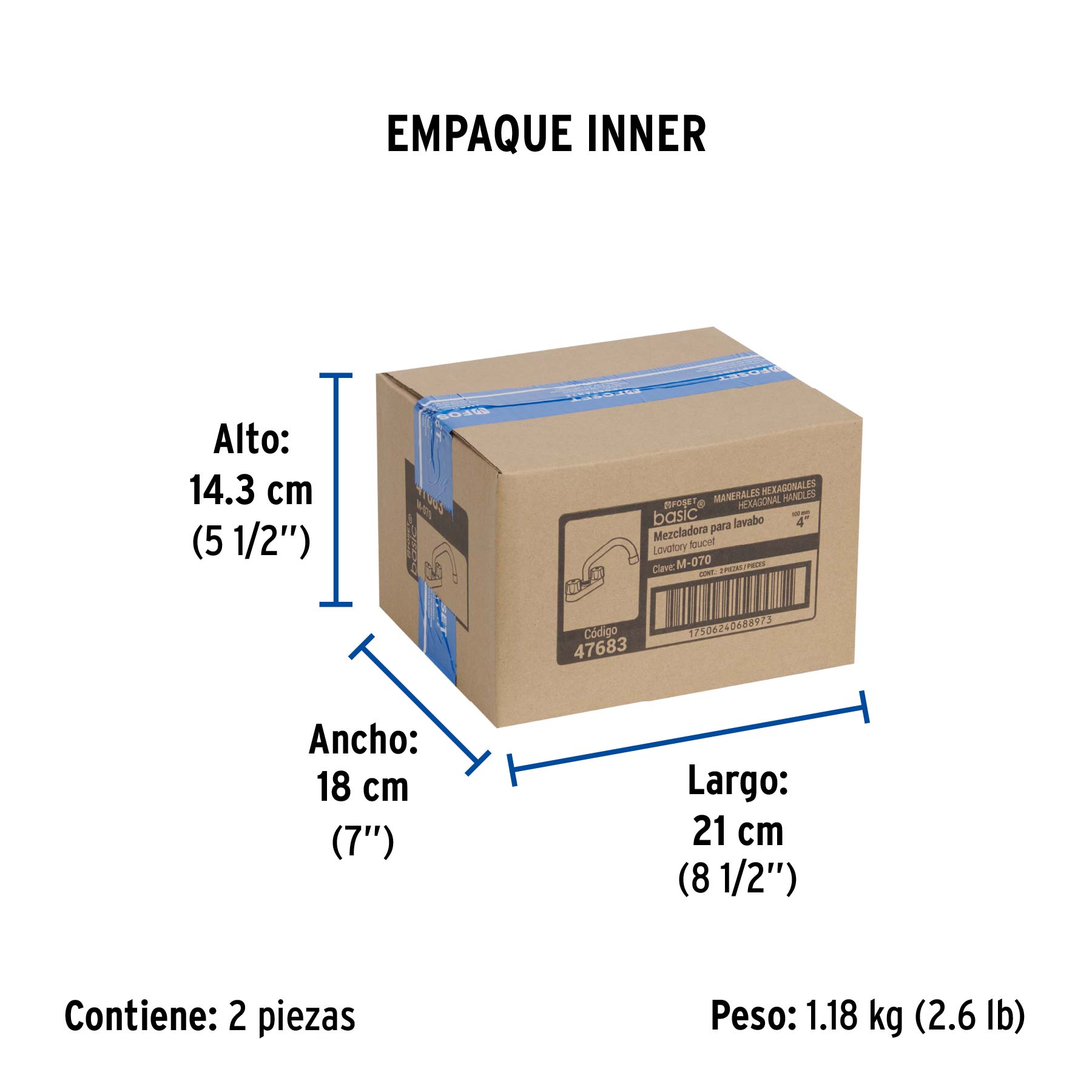 Mezcladora 4" para lavabo, tubular, cartucho cerámico - Empaque