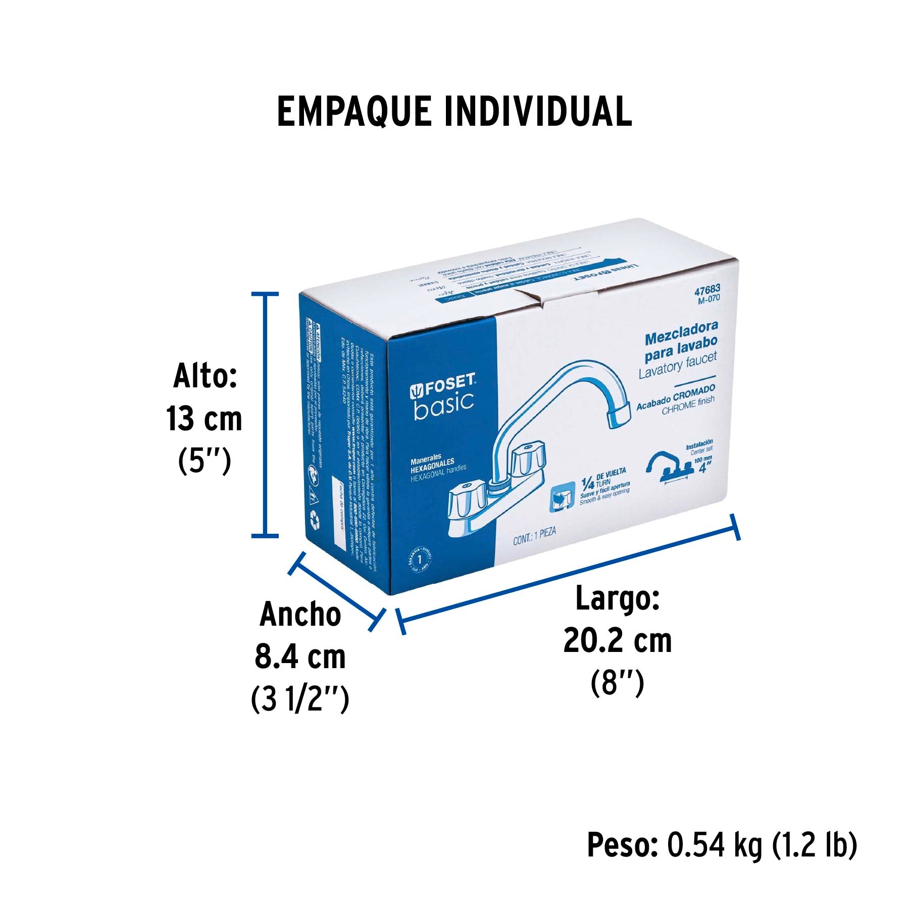 Mezcladora 4" para lavabo, tubular, cartucho cerámico - Empaque