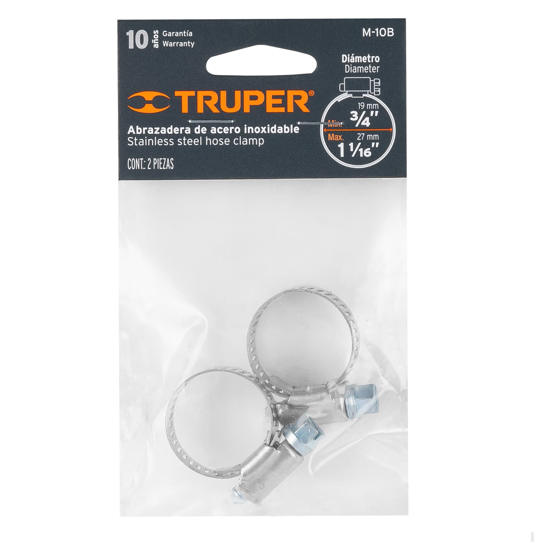 Bolsa c/2 abrazaderas sin fin 10, 3/4 - 1-1/16", TRUPER