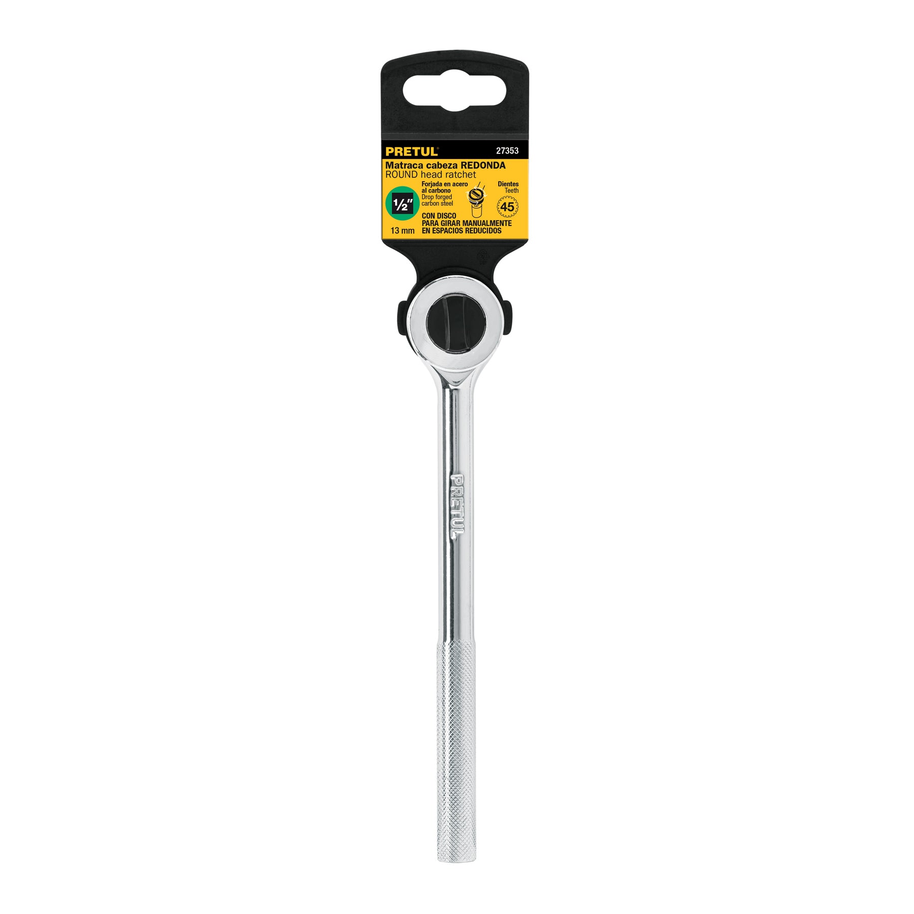 Matraca cuadro 1/2" cabeza redonda con disco, PRETUL