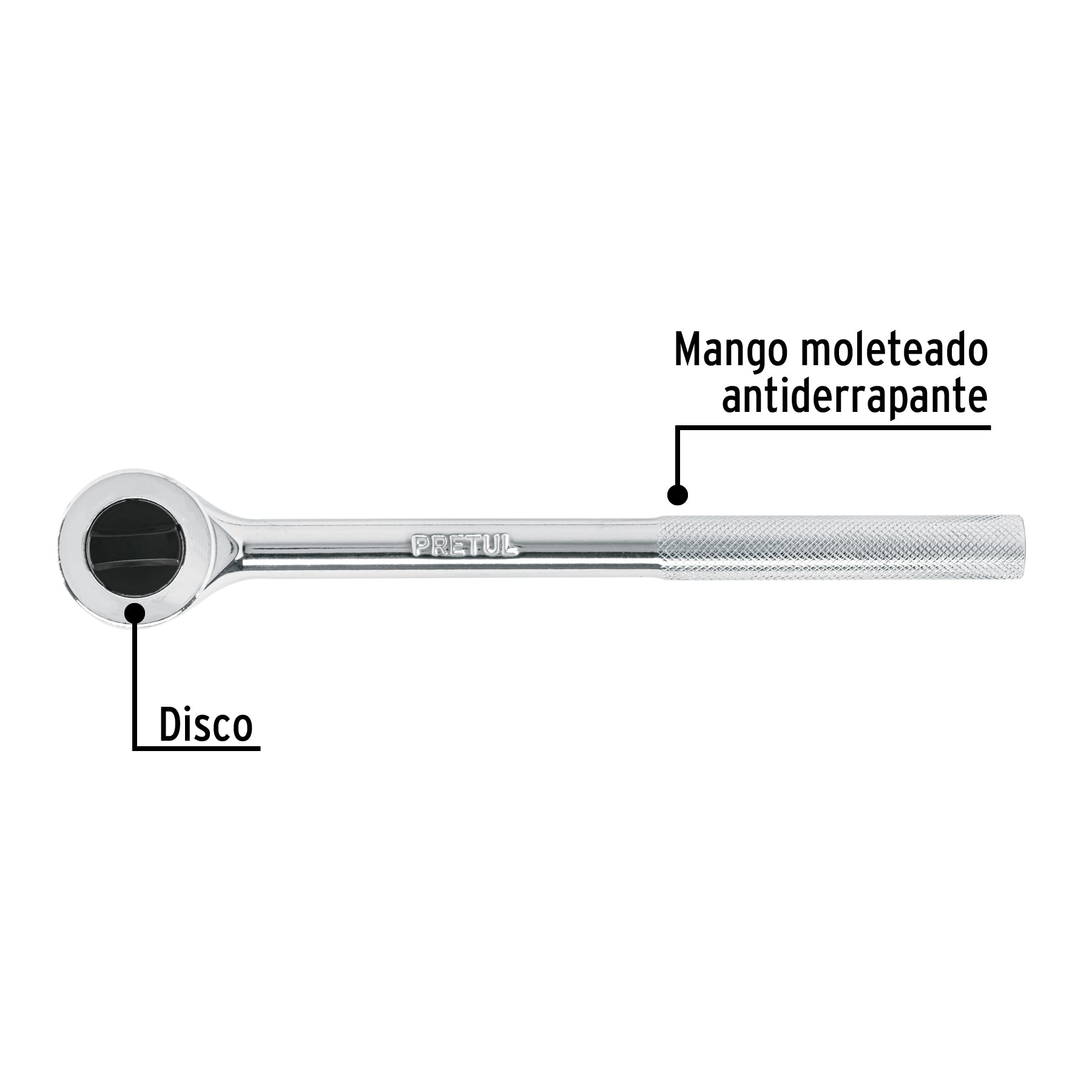 Matraca cuadro 1/2" cabeza redonda con disco, PRETUL