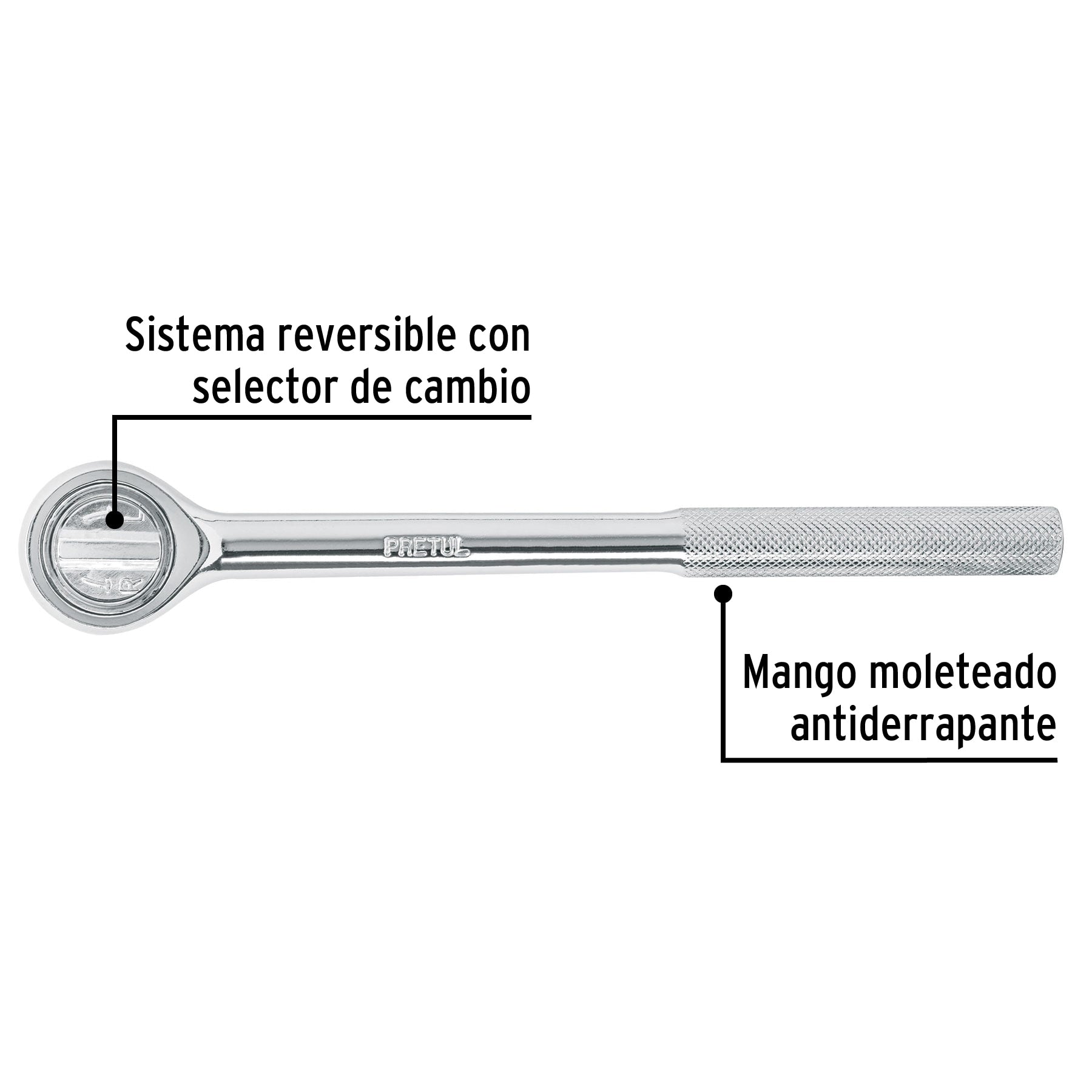Matraca cuadro 1/2" cabeza redonda, PRETUL