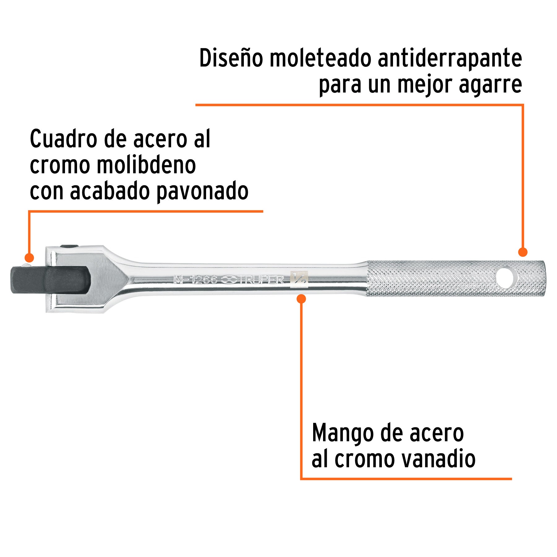 Mango articulado con cuadro de 1/2", largo 10", TRUPER