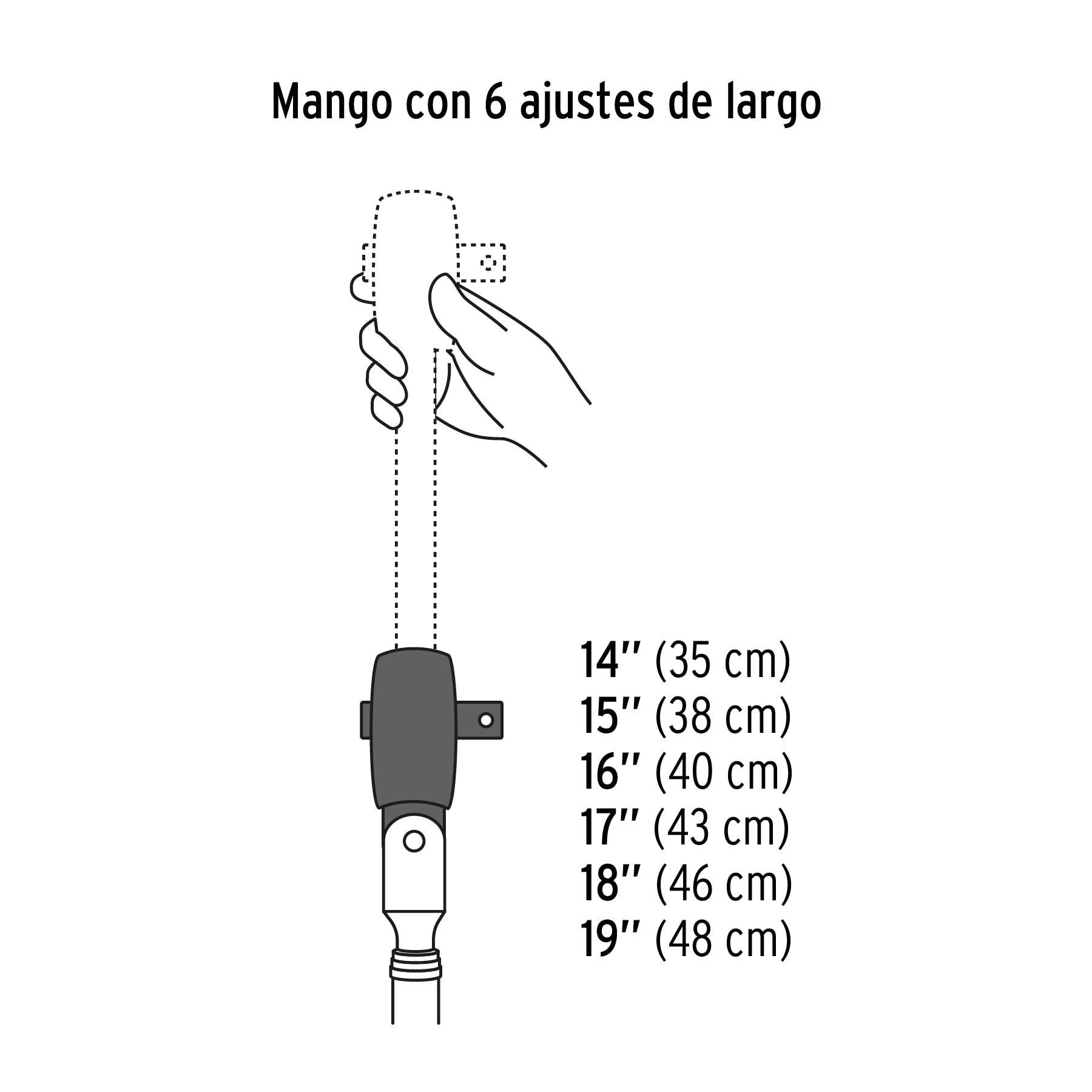 Matraca cuadro 1/2" telescópica de 19" con cabeza articulada