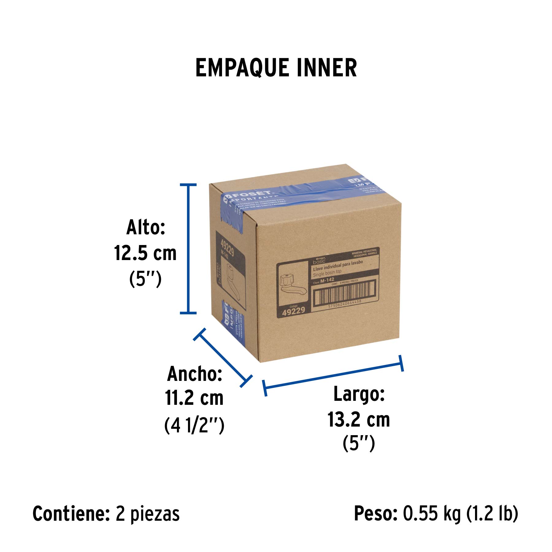 Llave individual para lavabo, maneral metálico, FOSET BASIC - Empaque