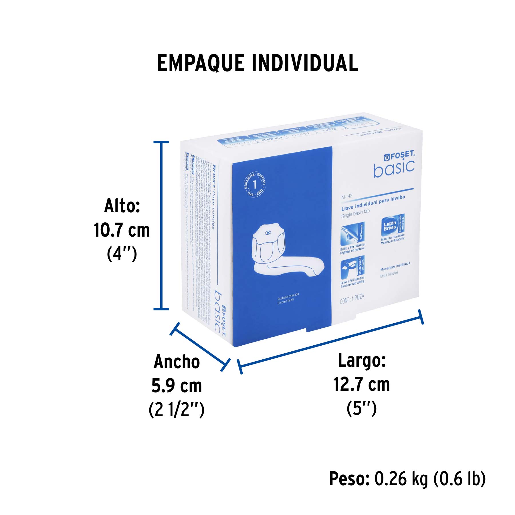 Llave individual para lavabo, maneral metálico, FOSET BASIC - Empaque