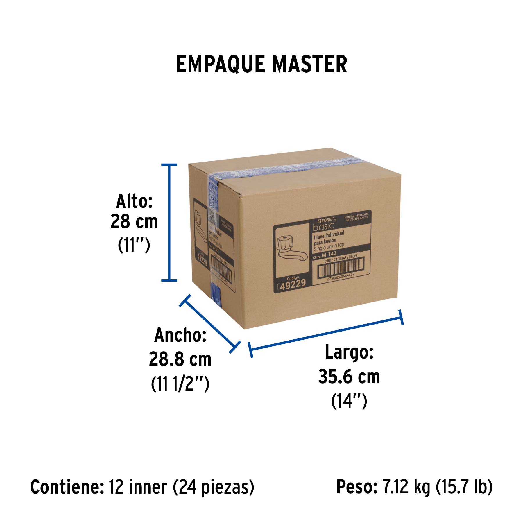 Llave individual para lavabo, maneral metálico, FOSET BASIC - Empaque