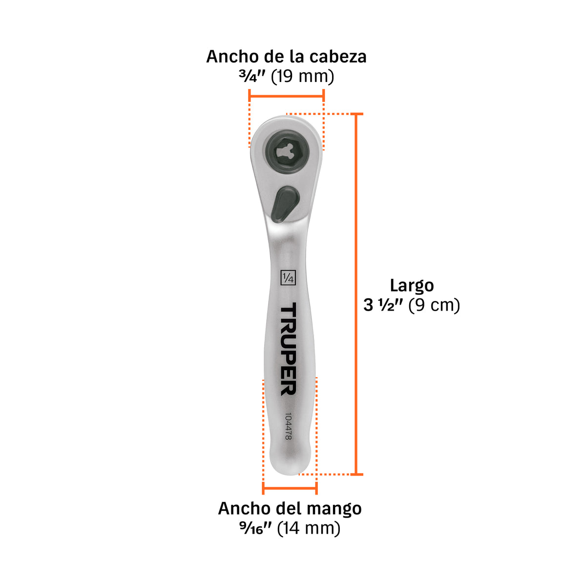 Matraca mini cuadro 1/4" para puntas y dados, TRUPER