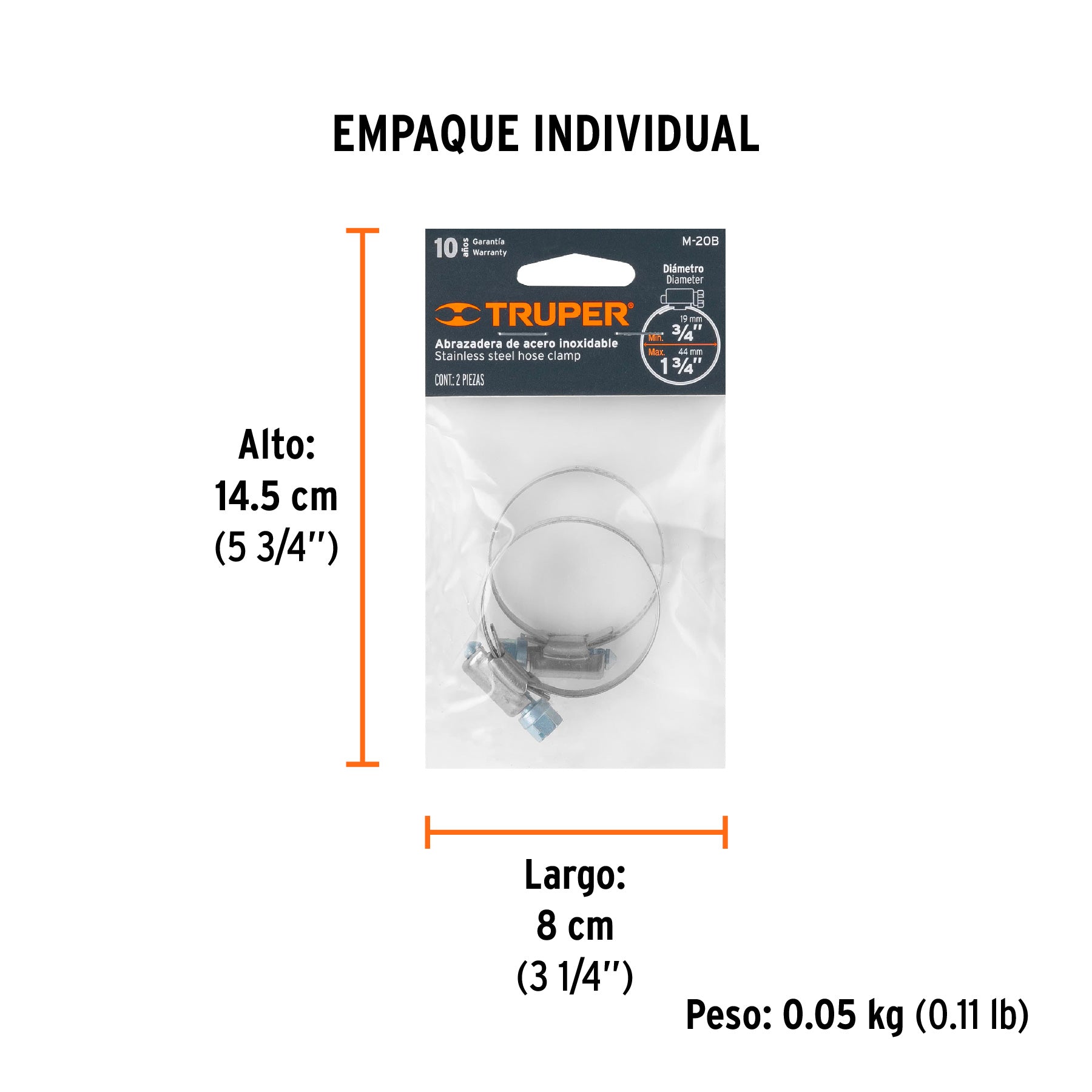 Bolsa c/2 abrazaderas sin fin 20, 3/4 - 1-3/3", TRUPER - Empaque