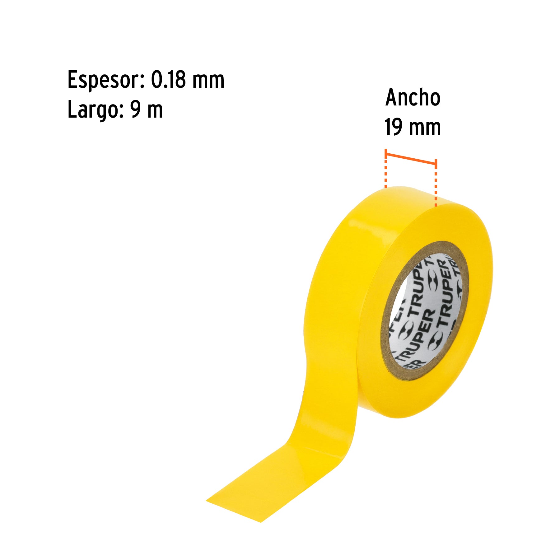 Cinta de aislar de 9 m x 19 mm, amarilla, TRUPER