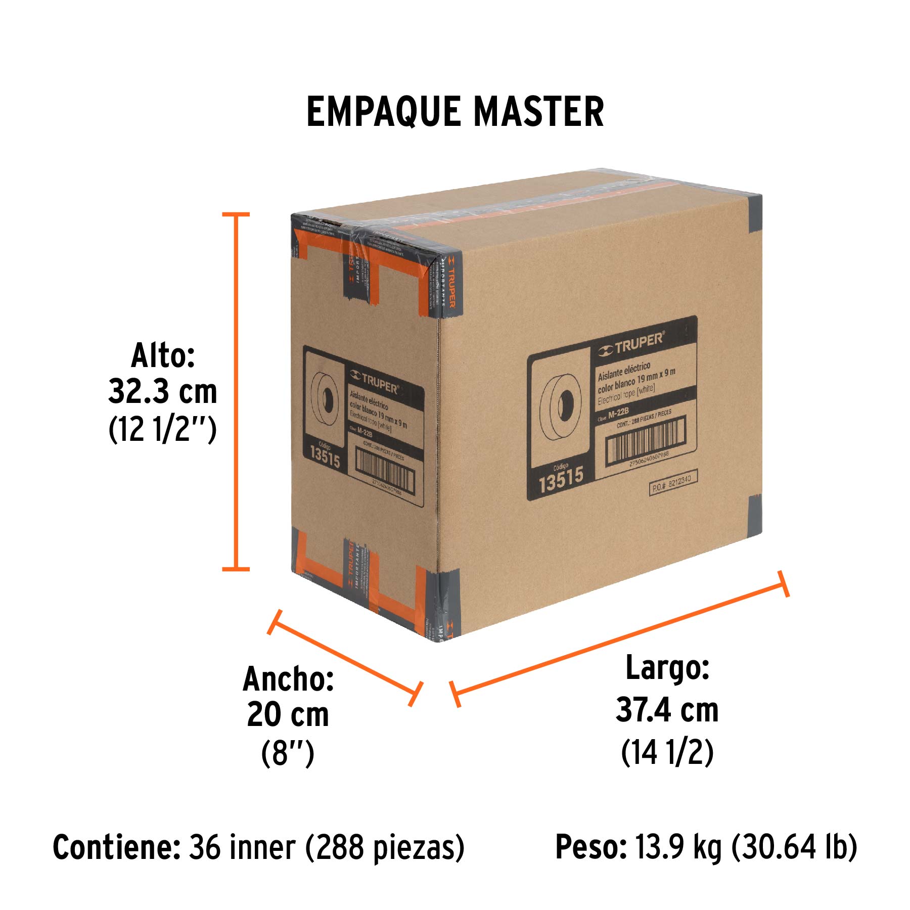 Cinta de aislar de 9 m x 19 mm, blanca, TRUPER - Empaque