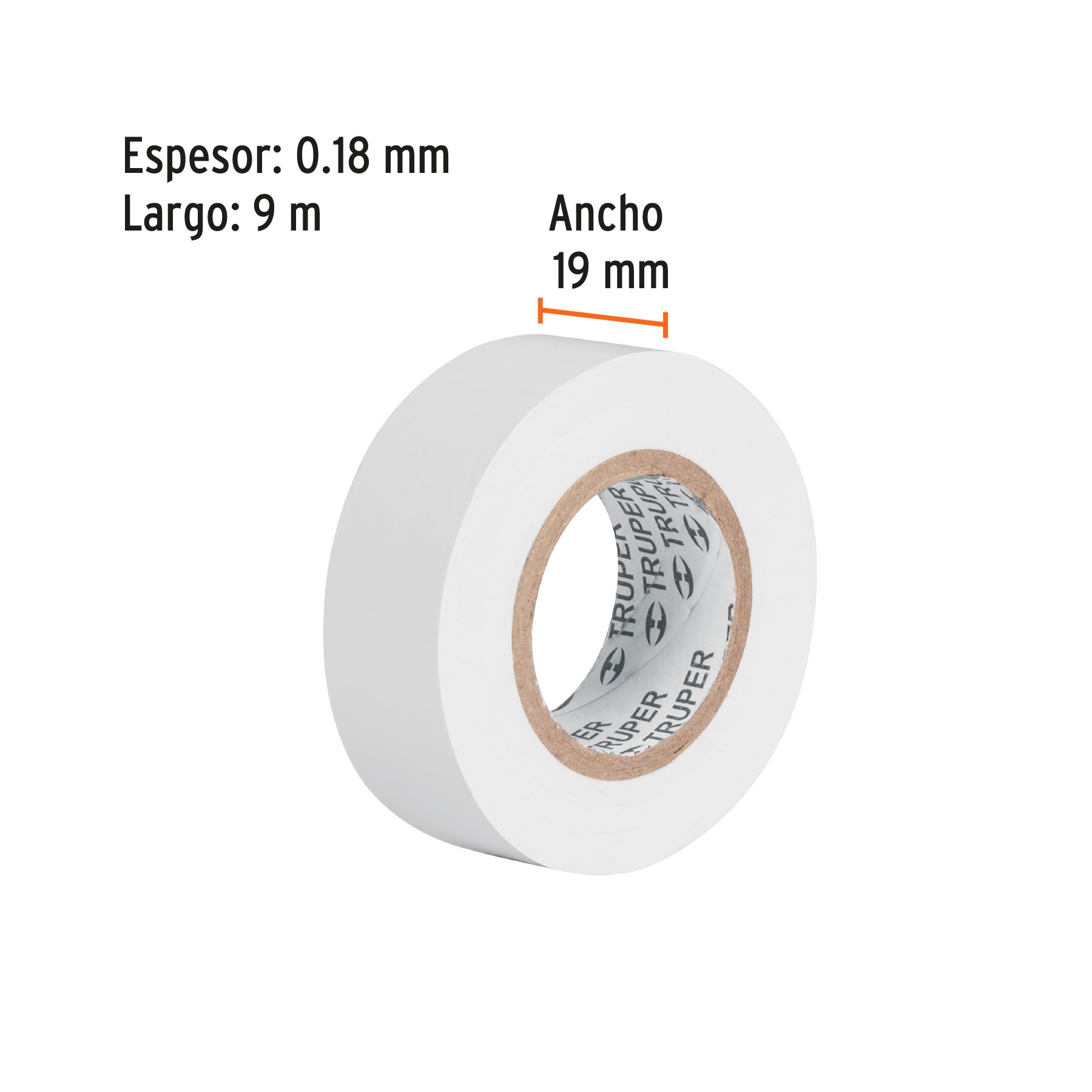 Cinta de aislar de 9 m x 19 mm, blanca, TRUPER
