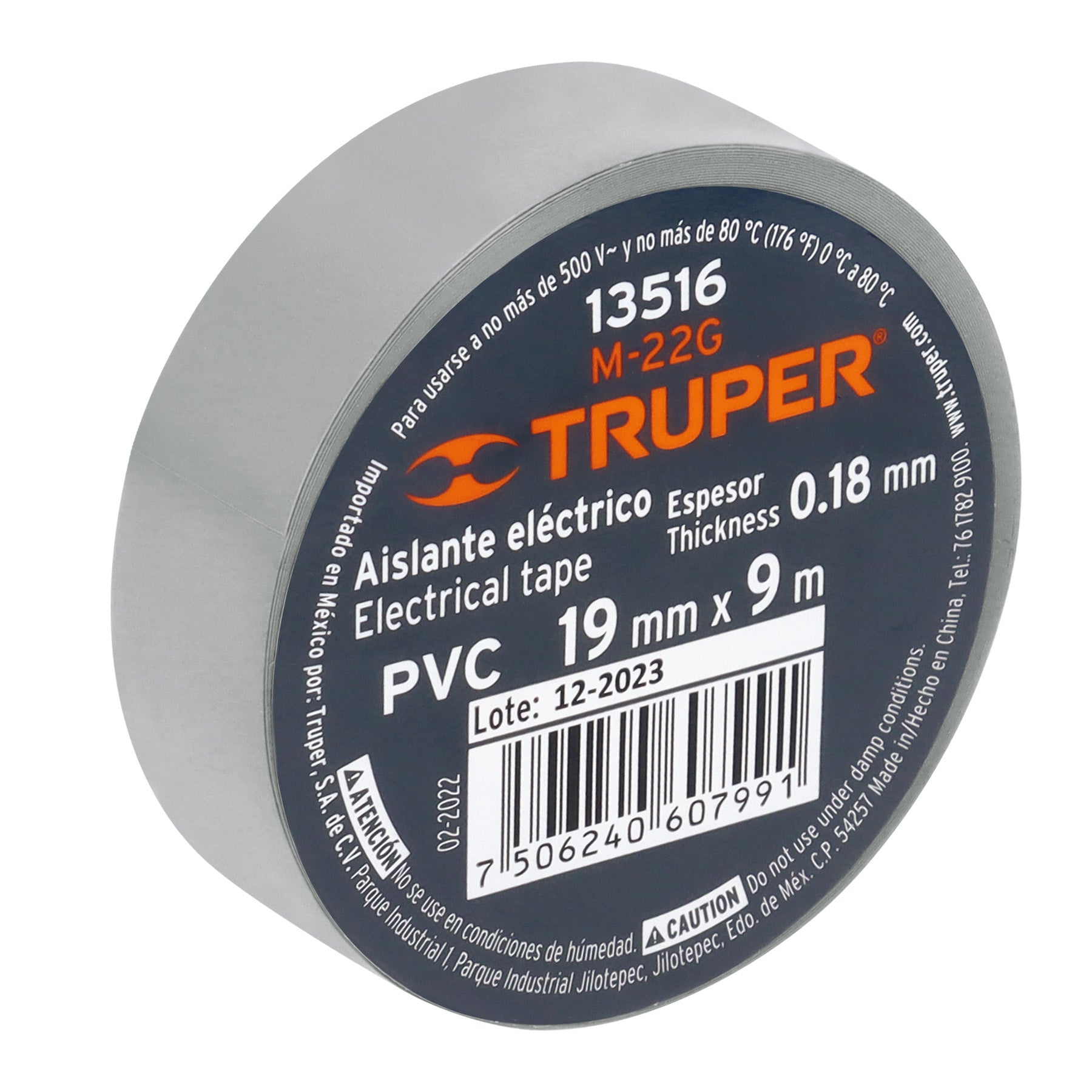 Cinta de aislar de 9 m x 19 mm, gris, TRUPER