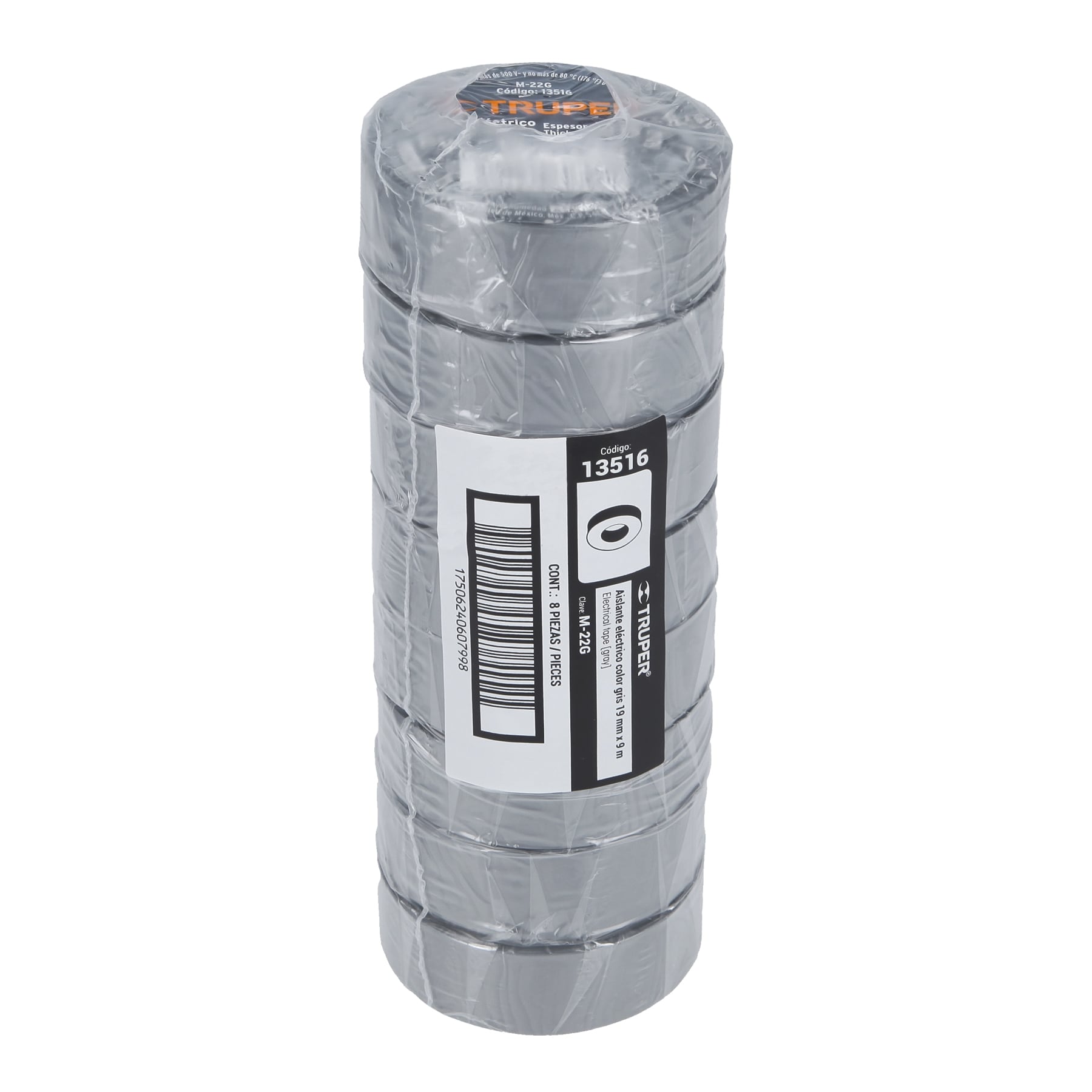 Cinta de aislar de 9 m x 19 mm, gris, TRUPER
