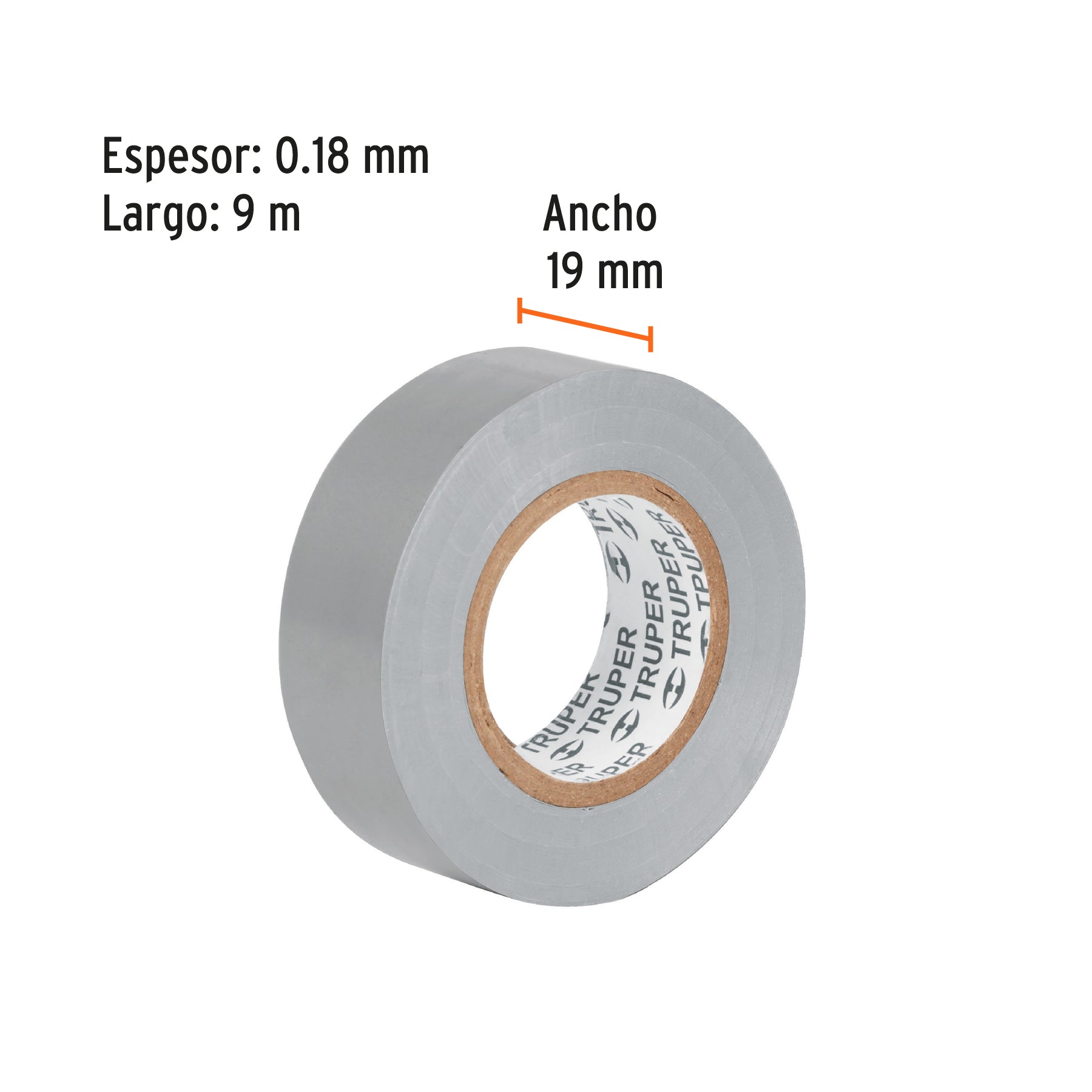 Cinta de aislar de 9 m x 19 mm, gris, TRUPER