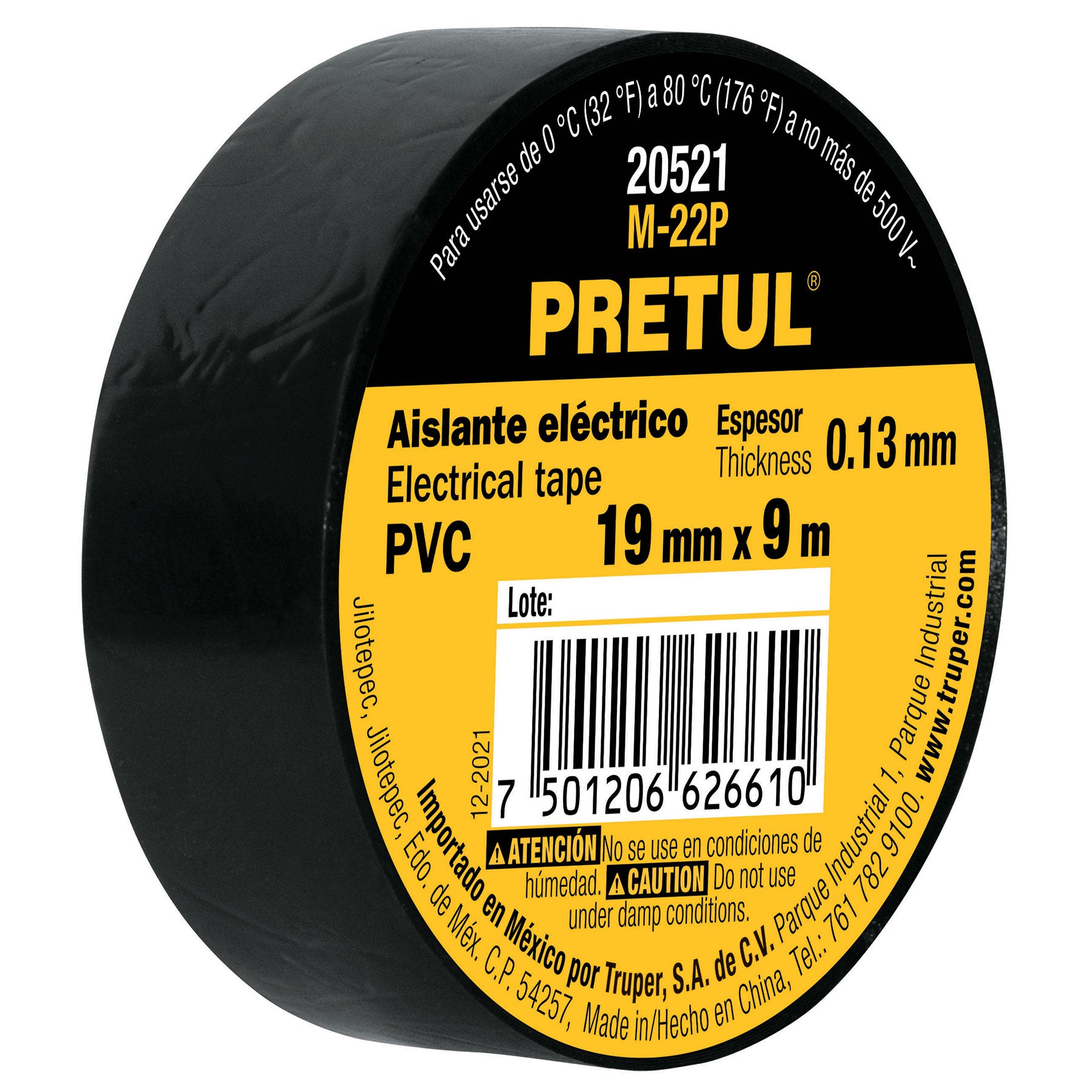 Cinta de aislar de 9 m x 19 mm, negra, PRETUL