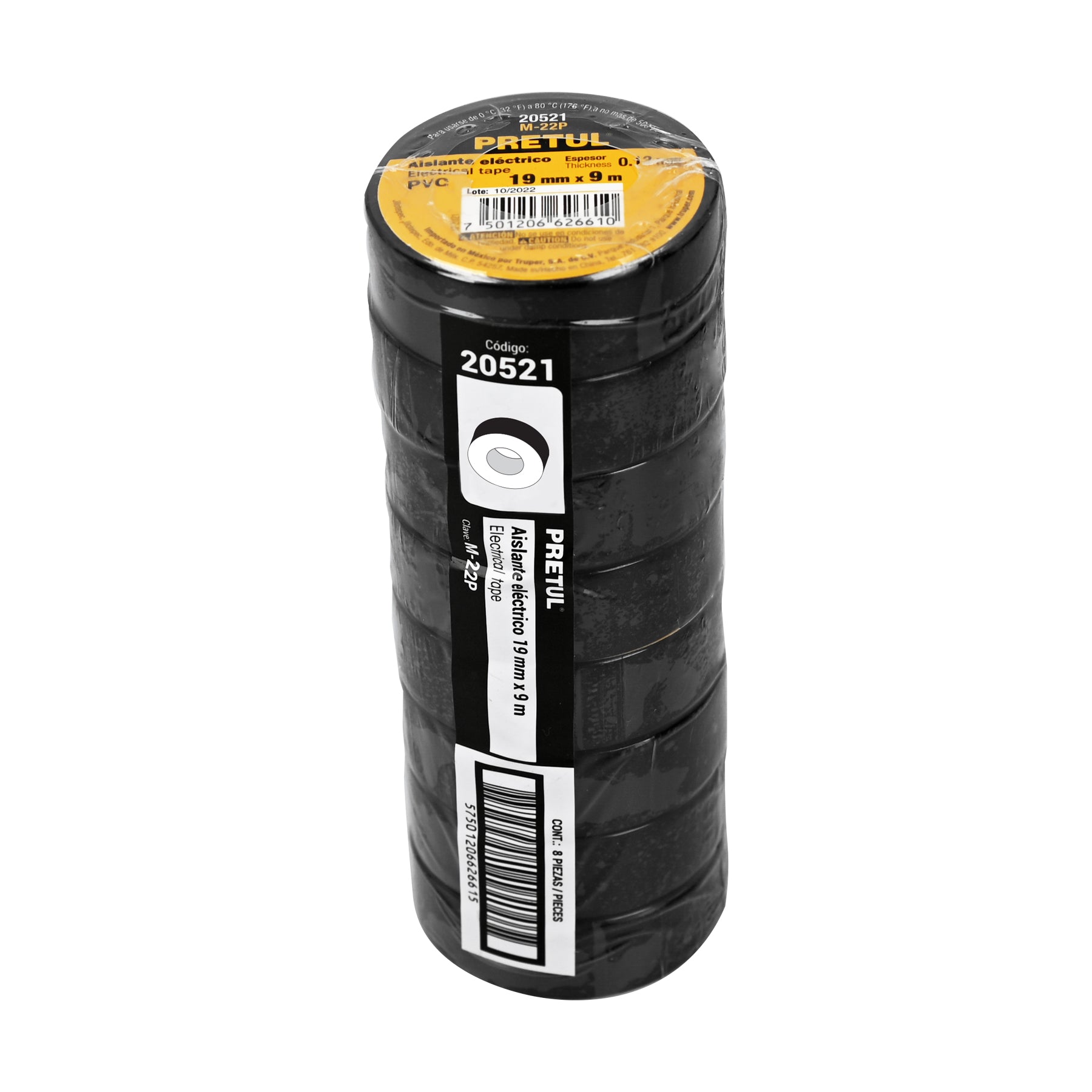 Cinta de aislar de 9 m x 19 mm, negra, PRETUL