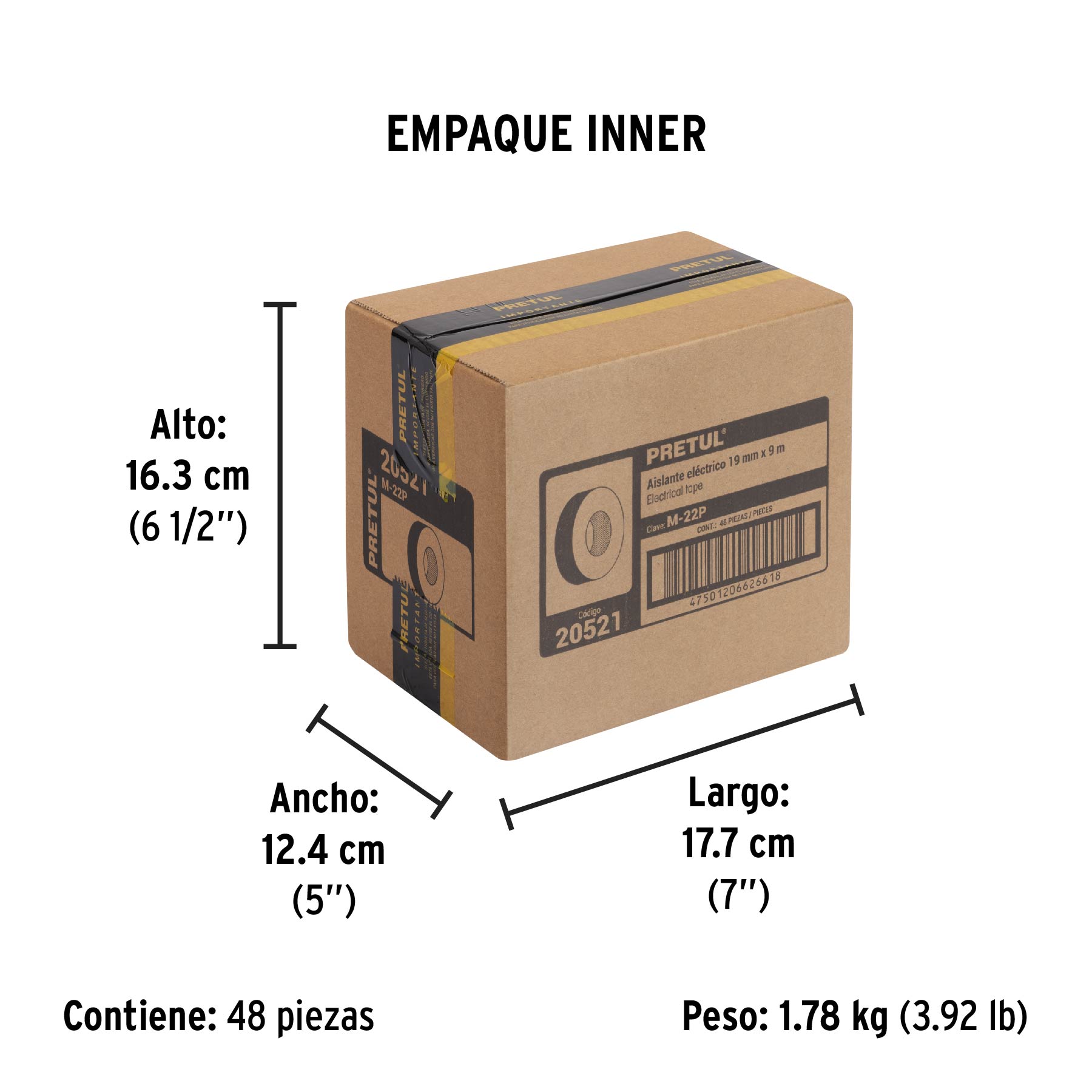 Cinta de aislar de 9 m x 19 mm, negra, PRETUL - Empaque